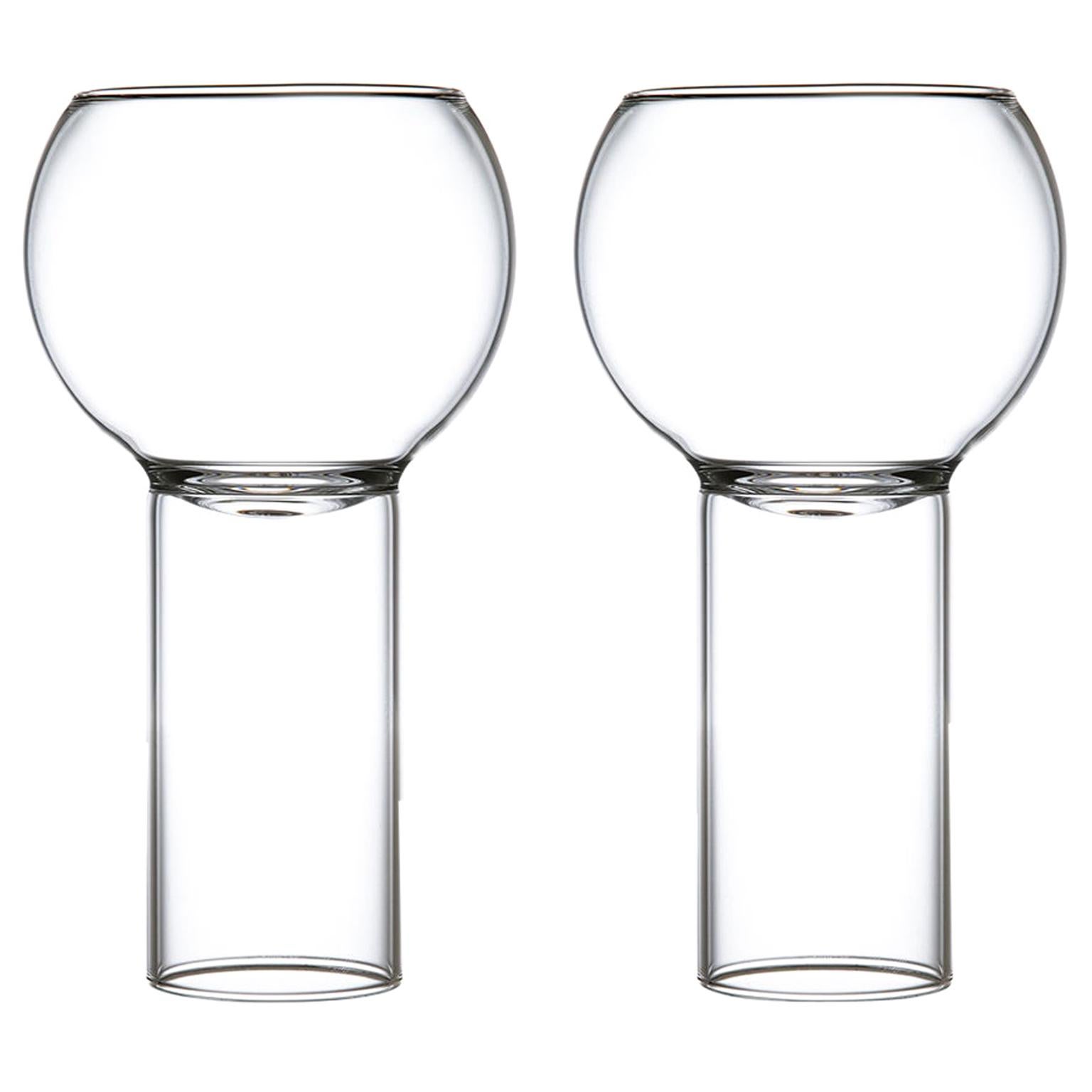 fferrone Set of 2 Czech Contemporary Tulip Tall Small Wine Glasses Handmade