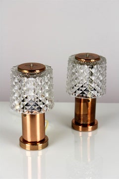 Paire de lampes de table en cuivre et verre taillé tchèque, années 1970