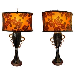 Pair of Czech Gilt and Black Glass Vases, mounted as Lamps Pair of Czech Gilt and Black Glass Vases, mounted as Lamps