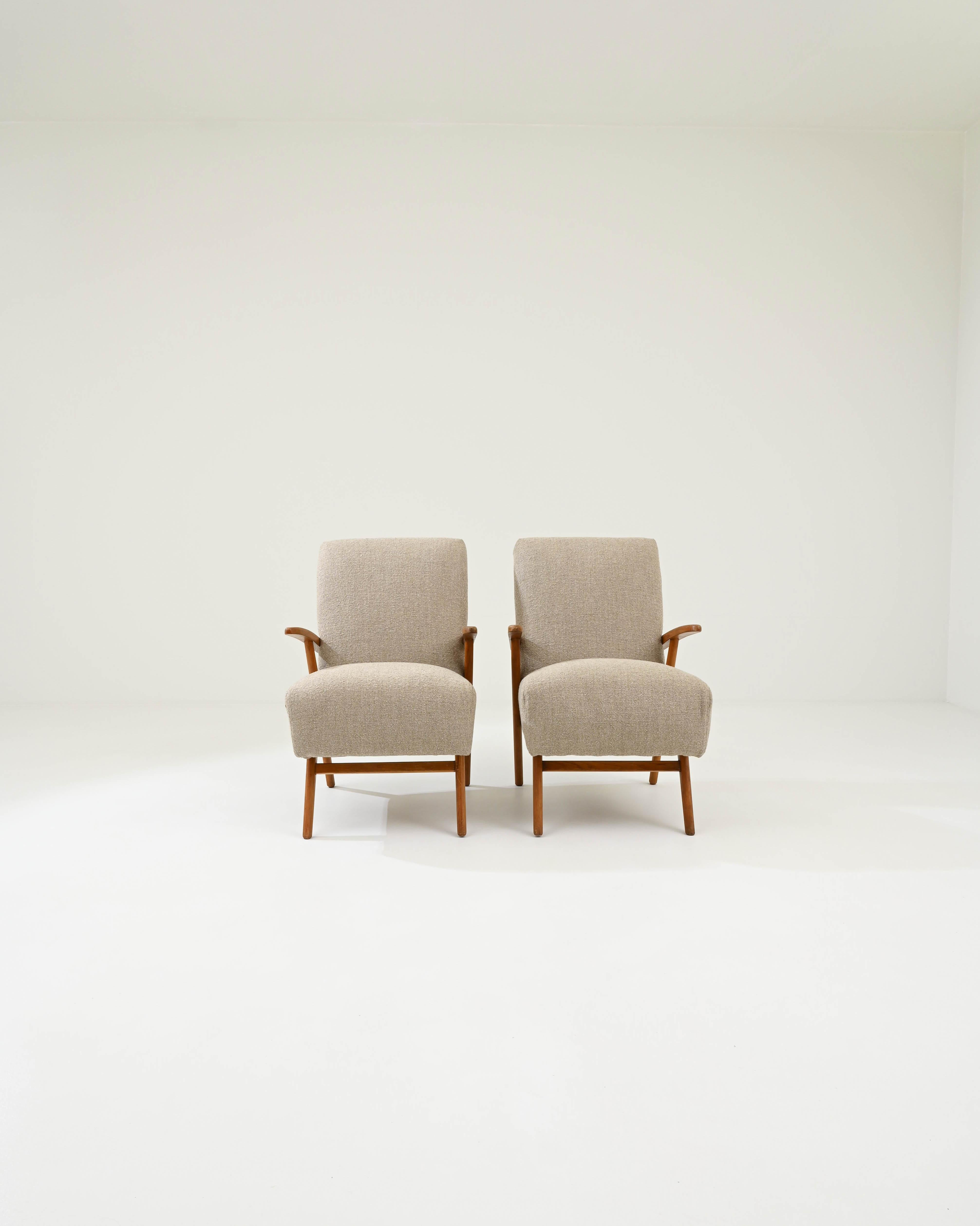 Fabric Pair of Czech Mid-Century Modern Armchairs