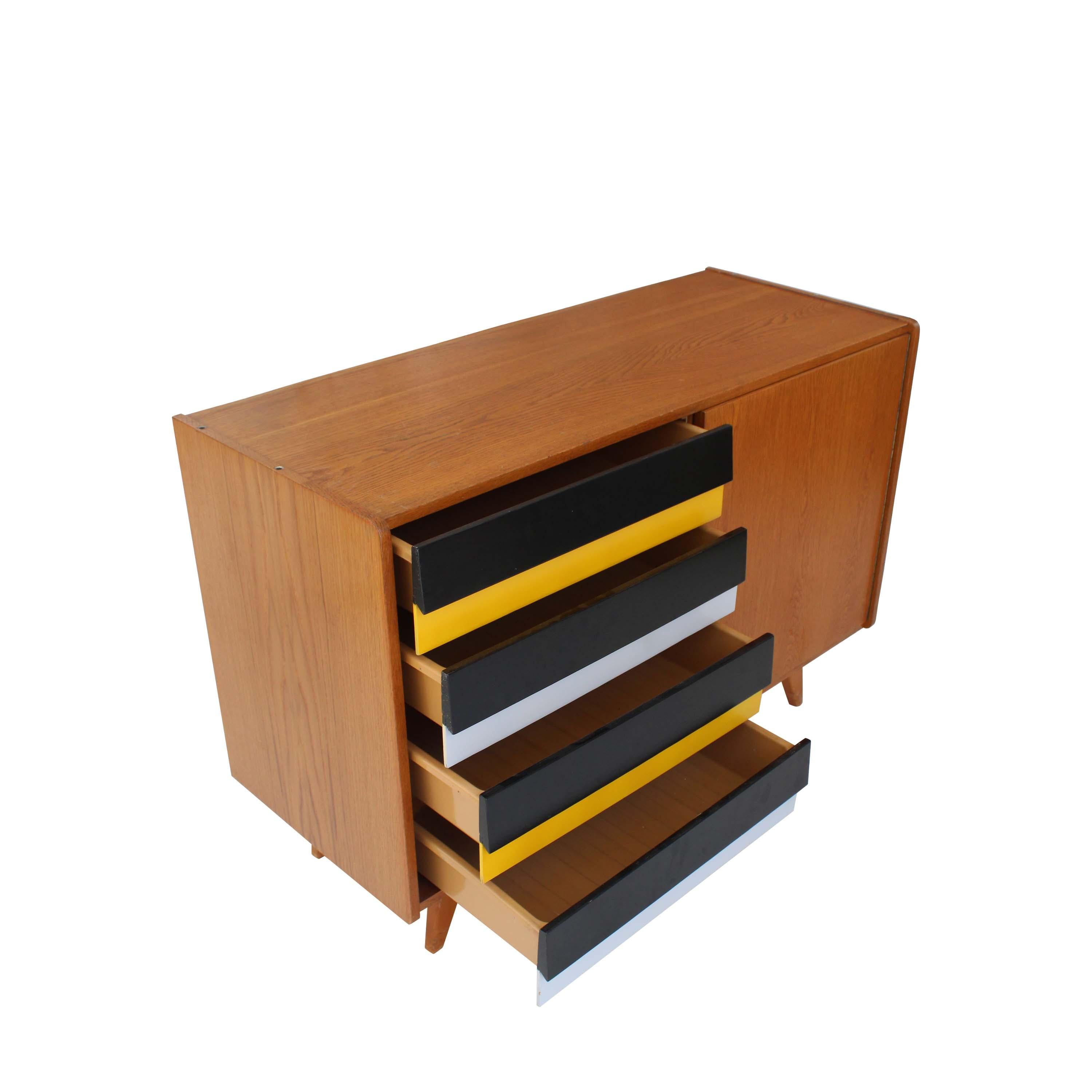 Pair of Czech Oak Sideboards with Lacquered Drawers, Czechoslovakia, 1960s For Sale 2