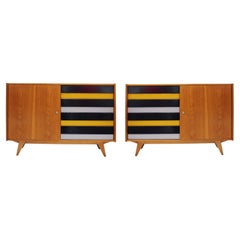 Pair of Czech Oak Sideboards with Lacquered Drawers, Czechoslovakia, 1960s