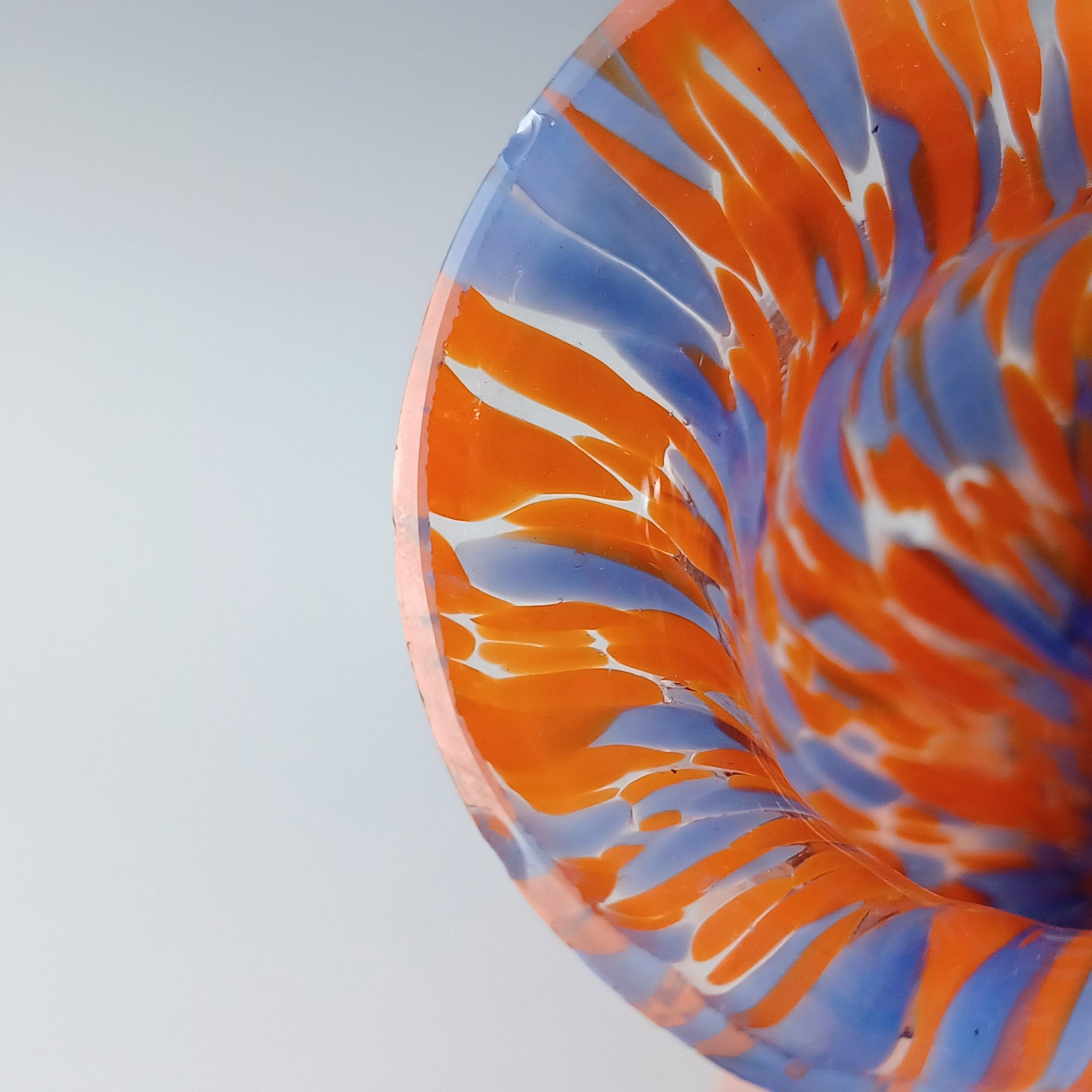 Pair of Czech Vintage Orange & Blue Spatter Glass Vases For Sale 4