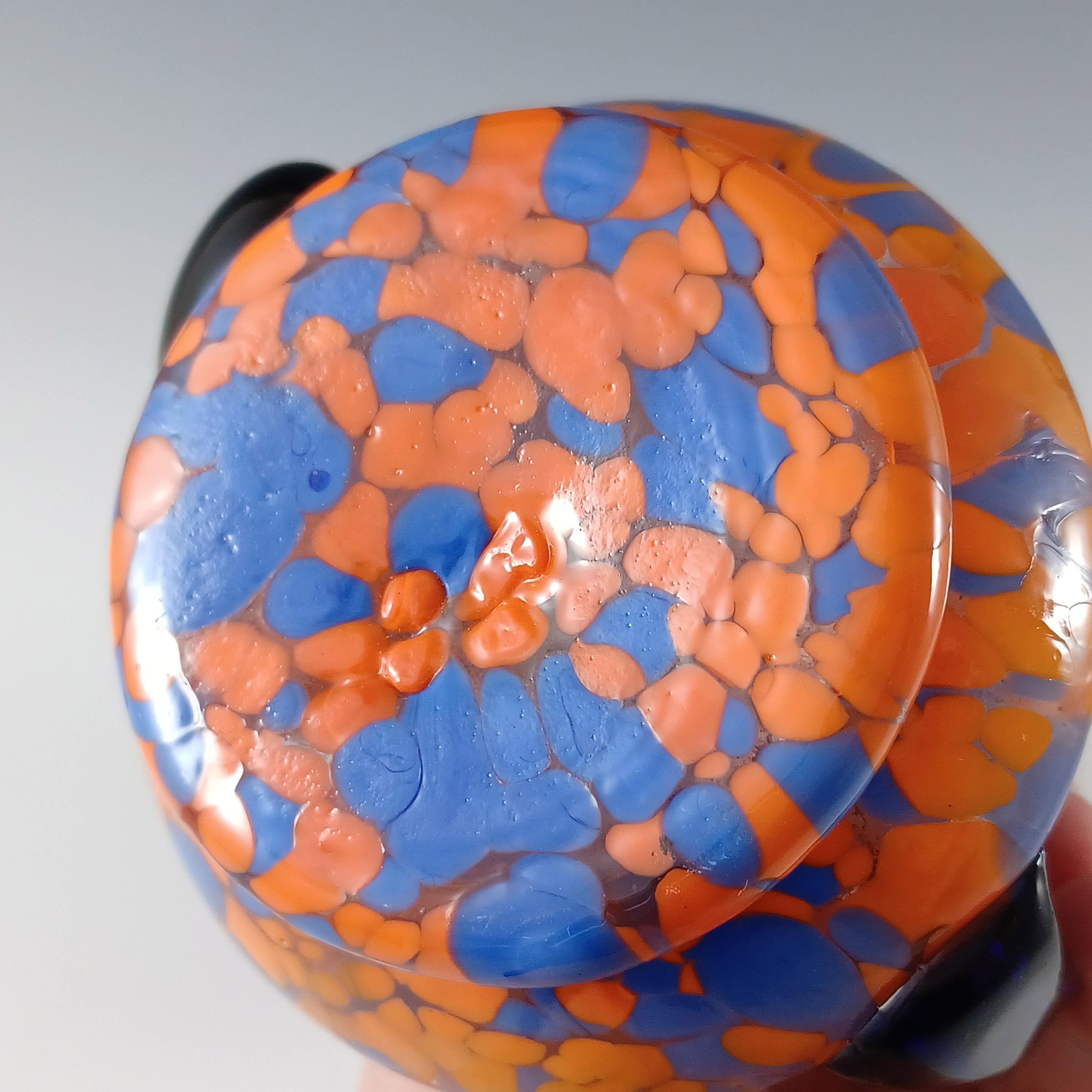 Pair of Czech Vintage Orange & Blue Spatter Glass Vases For Sale 2