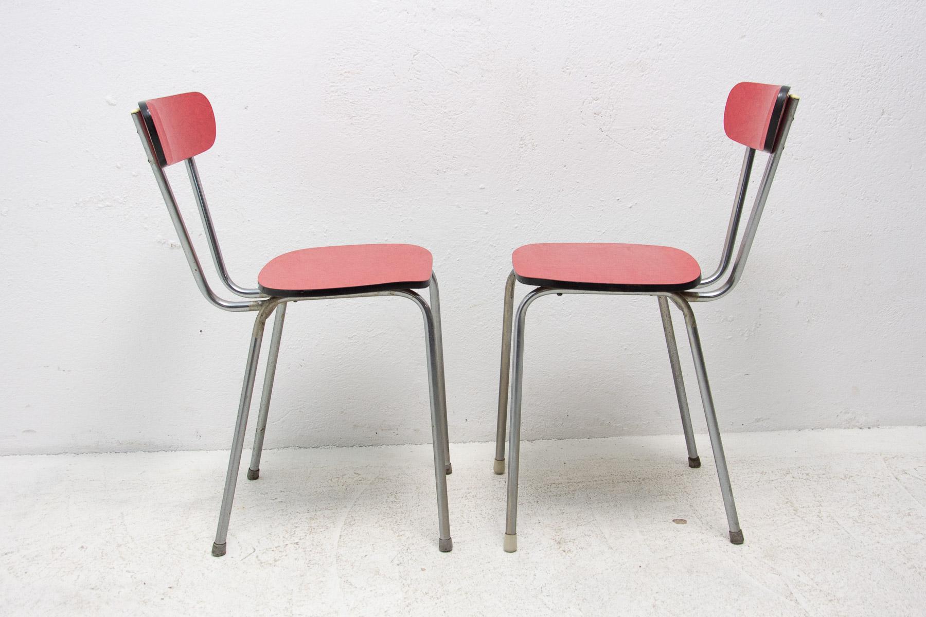 Pair of Czechoslovak Colored Formica Cafe Chairs, 1960's In Good Condition For Sale In Prague 8, CZ