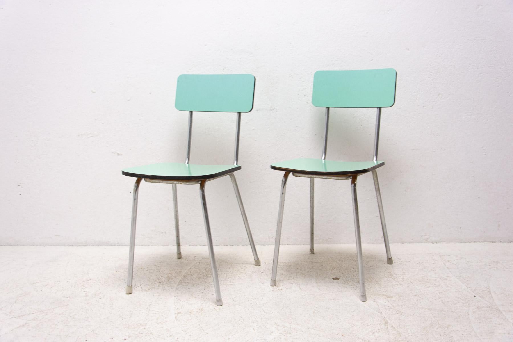 Iron  Pair of Czechoslovak Colored Formica Cafe Chairs, 1960´s For Sale