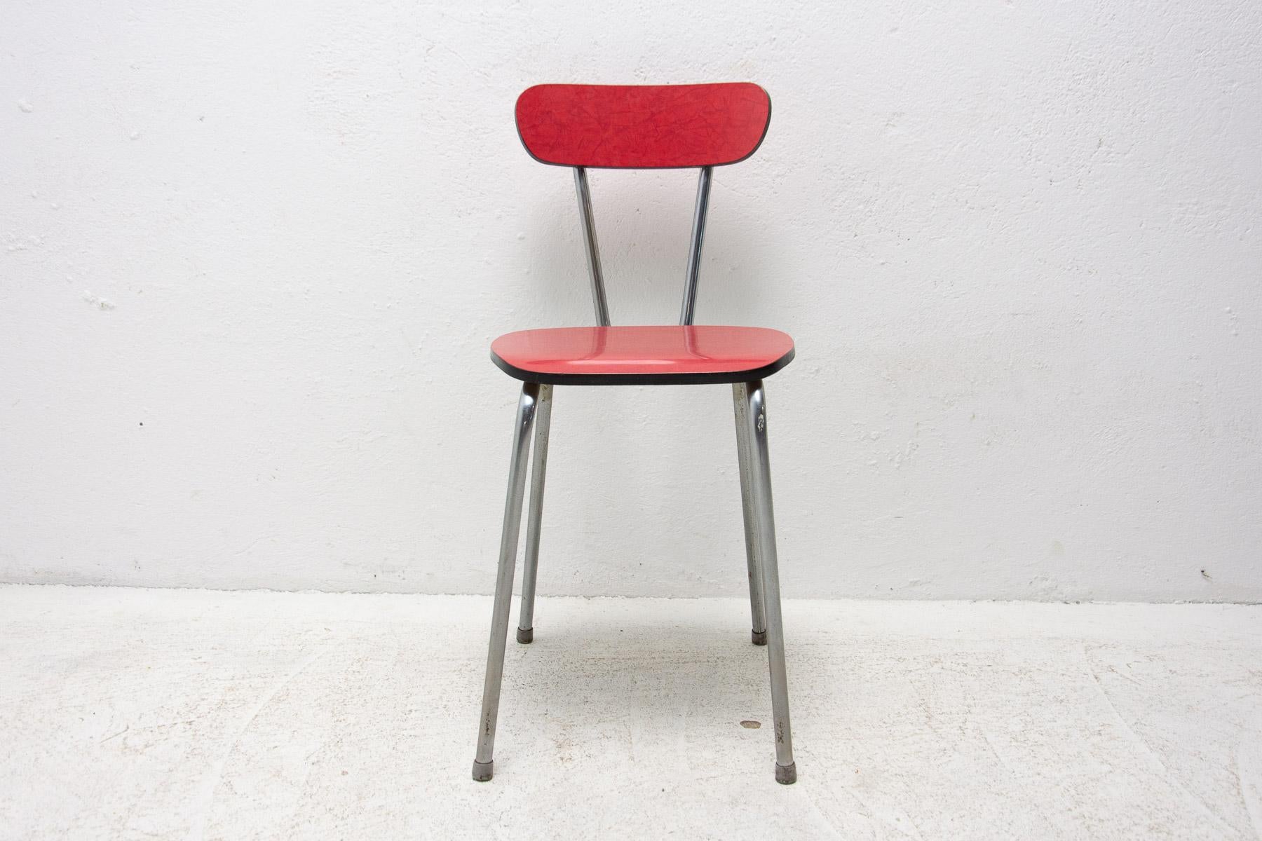 Chrome Pair of Czechoslovak Colored Formica Cafe Chairs, 1960's For Sale