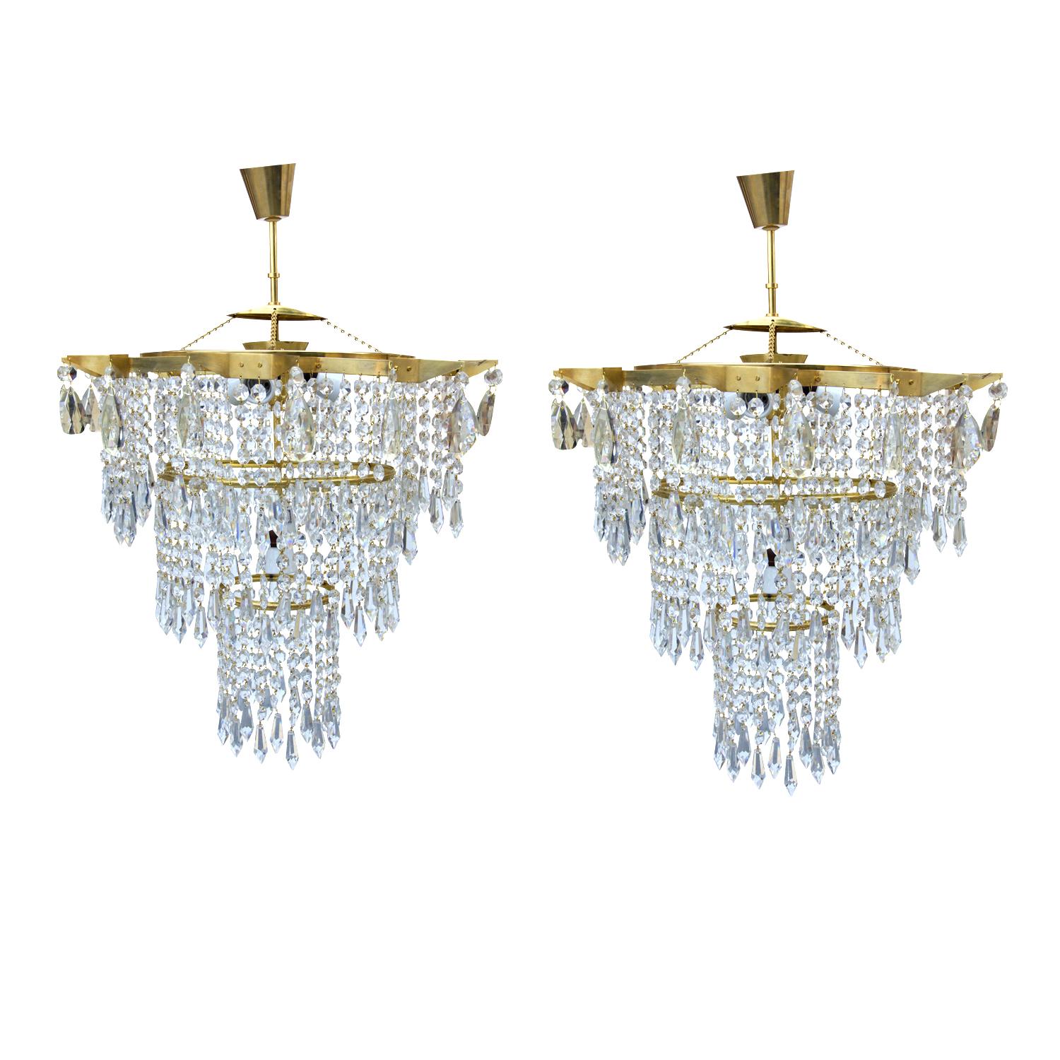 Mid-20th Century Pair of Czechoslovak Crystal Chandeliers, 1960s