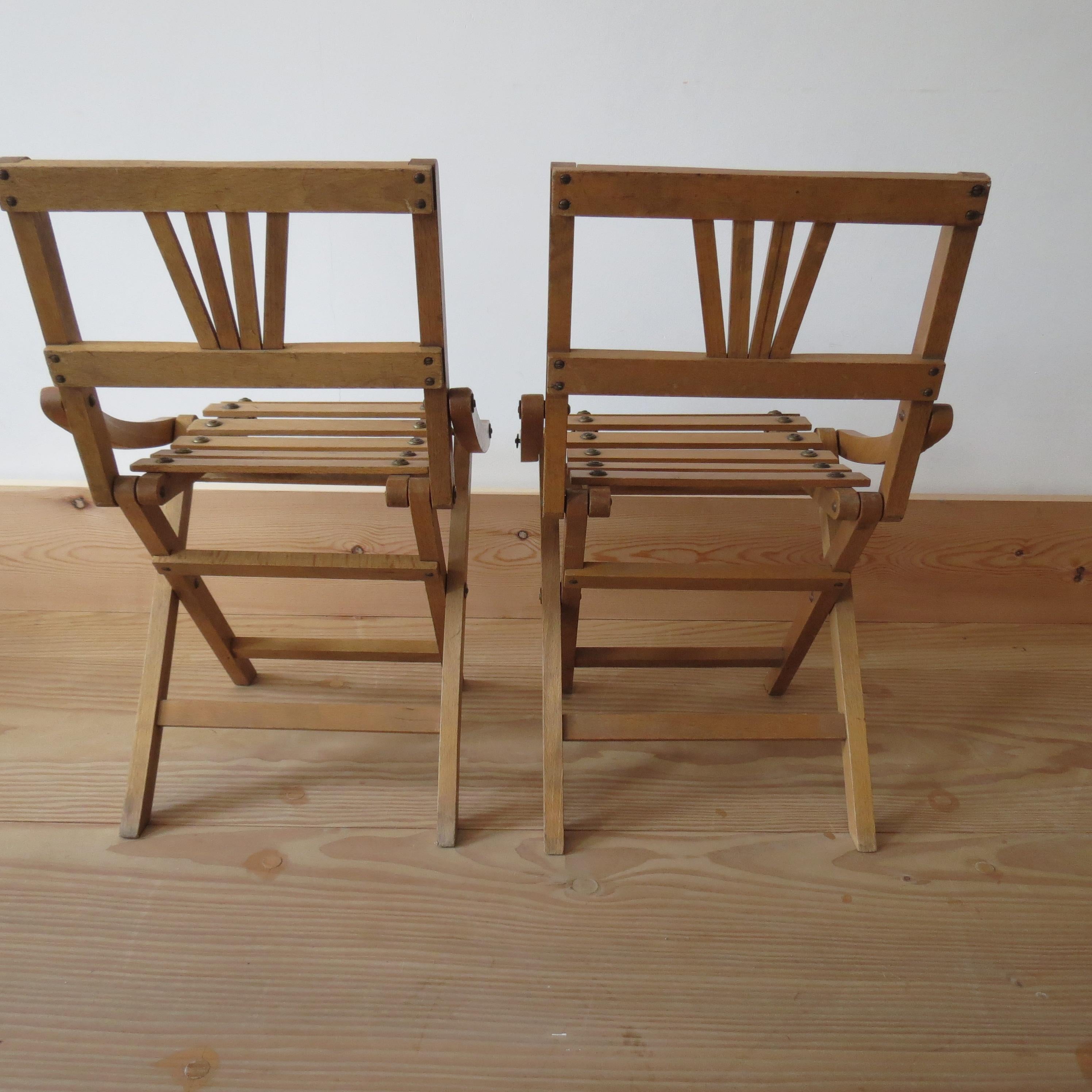 Pair of Czechoslovakia Vintage Folding Child Chairs 1940s Sfinx Filakova 4