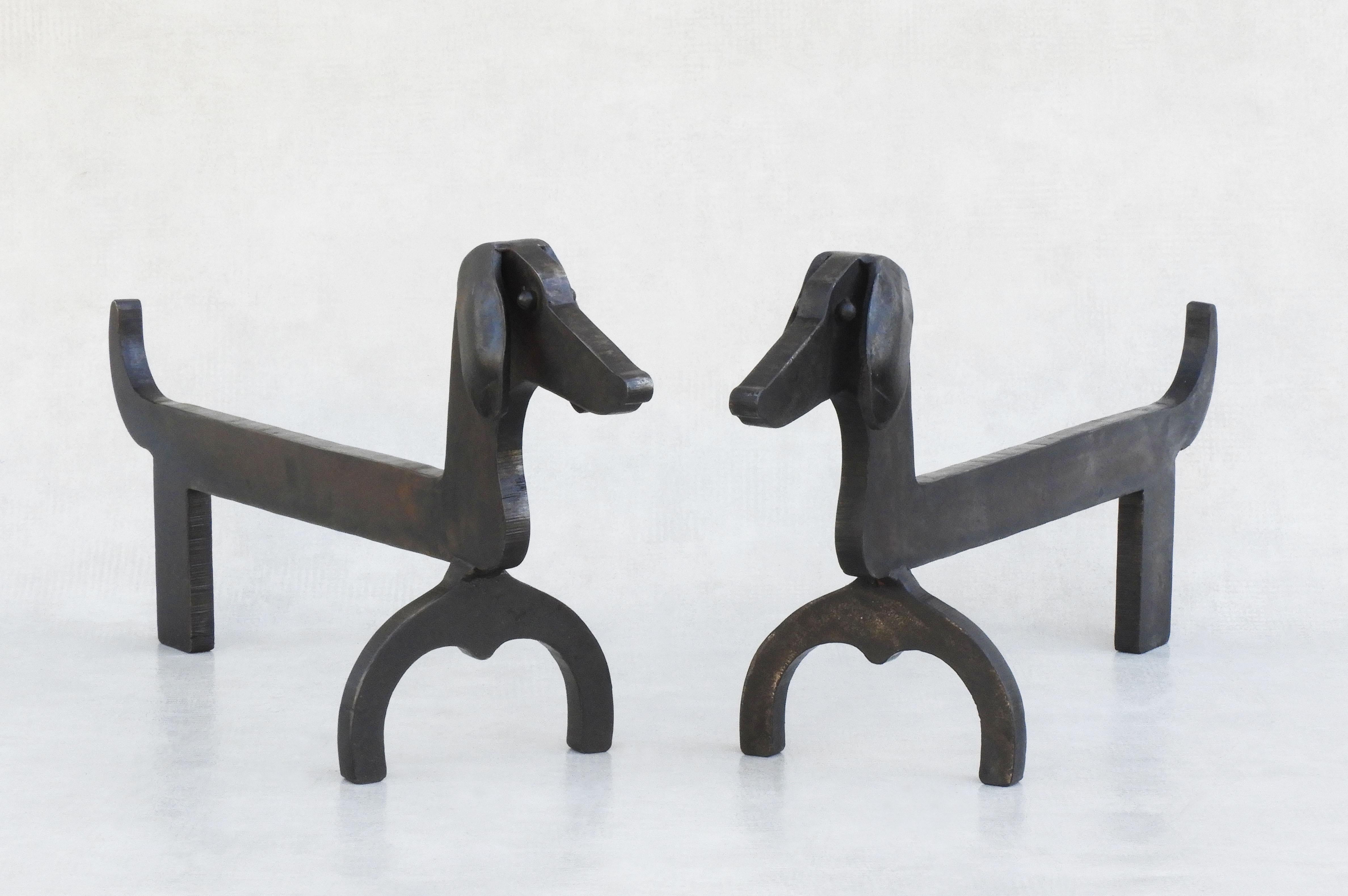 French Pair of Dachshund Andirons Fire Dogs