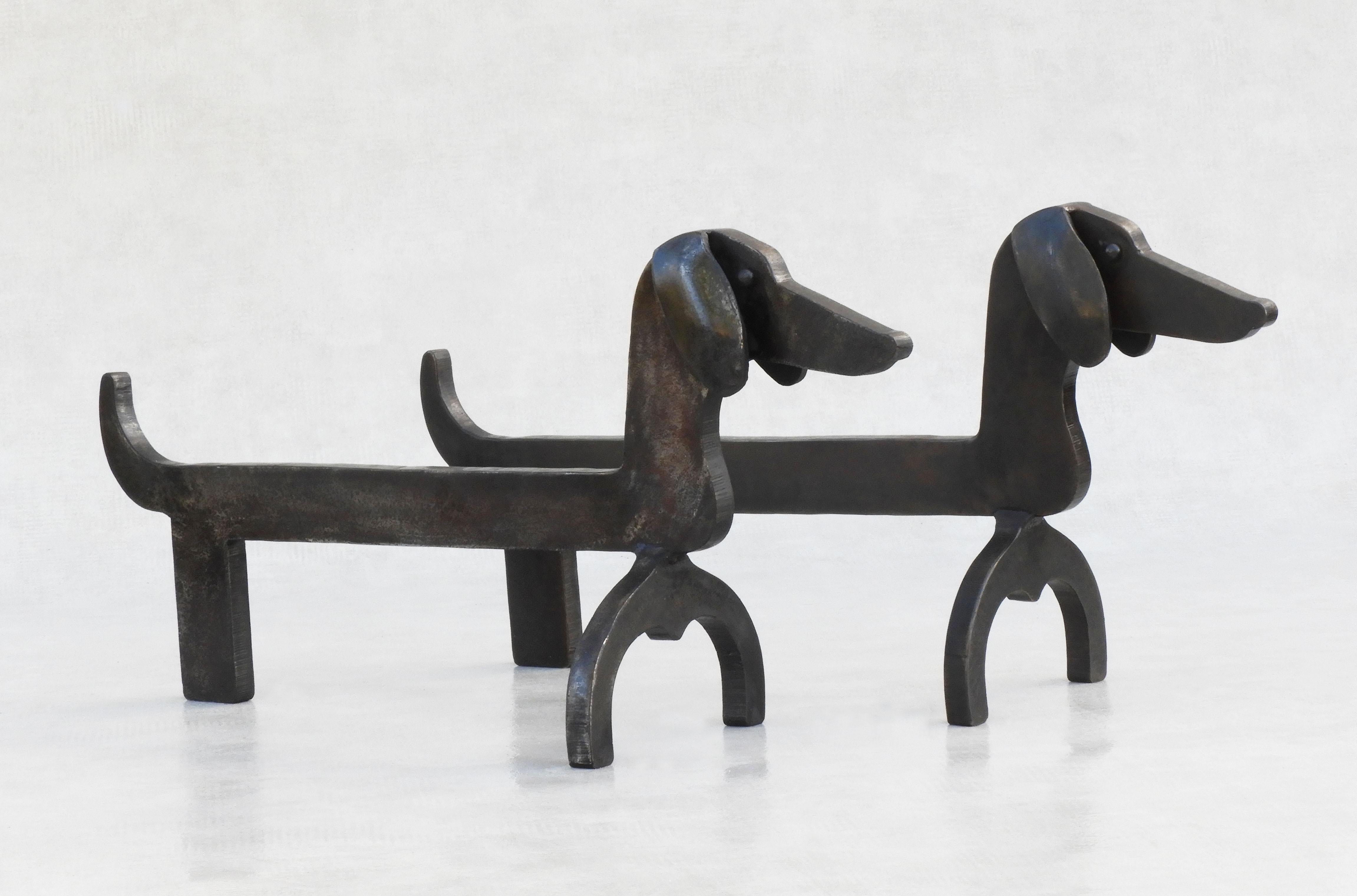 Pair of Dachshund Andirons Fire Dogs In Good Condition In Trensacq, FR