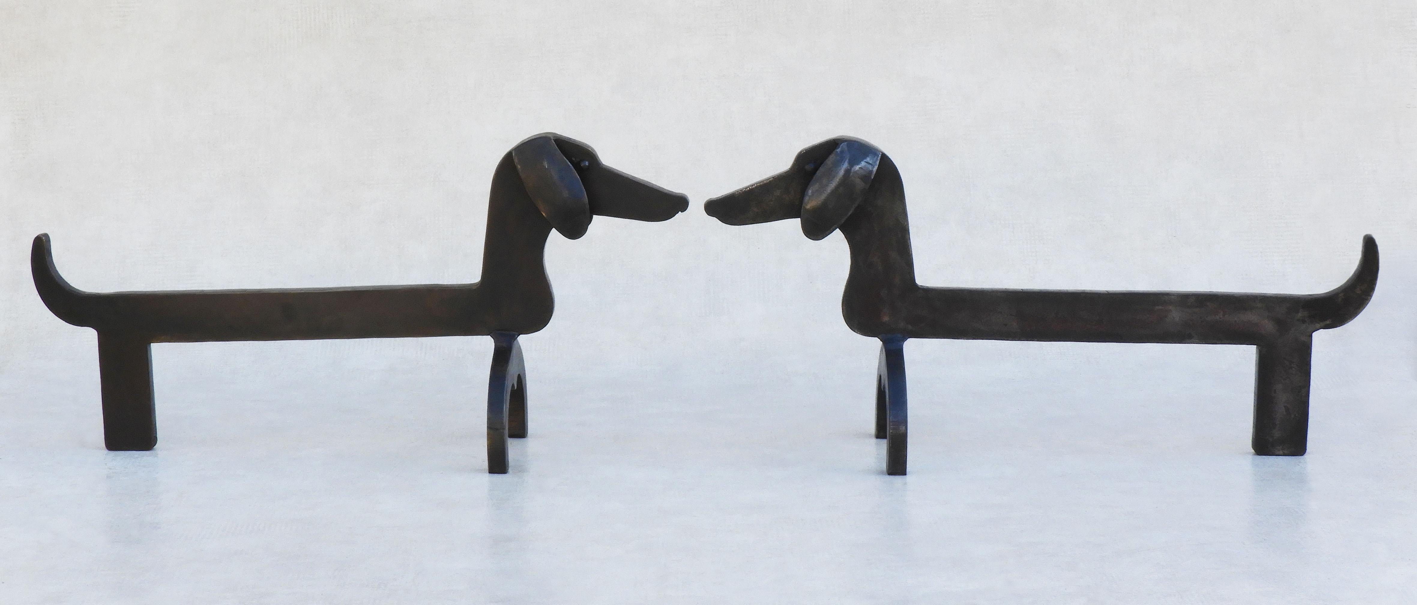 20th Century Pair of Dachshund Andirons Fire Dogs