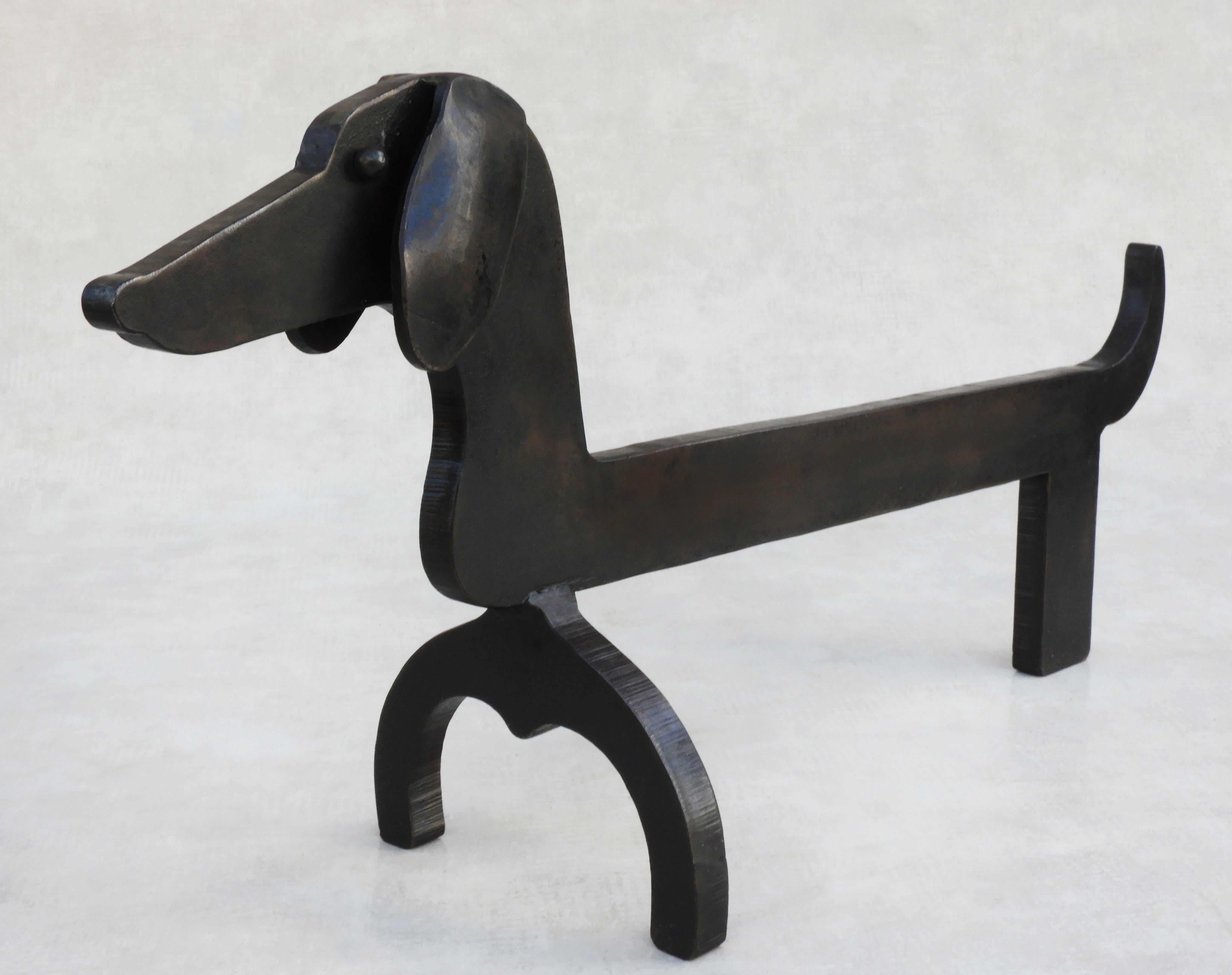 Iron Pair of Dachshund Andirons Fire Dogs