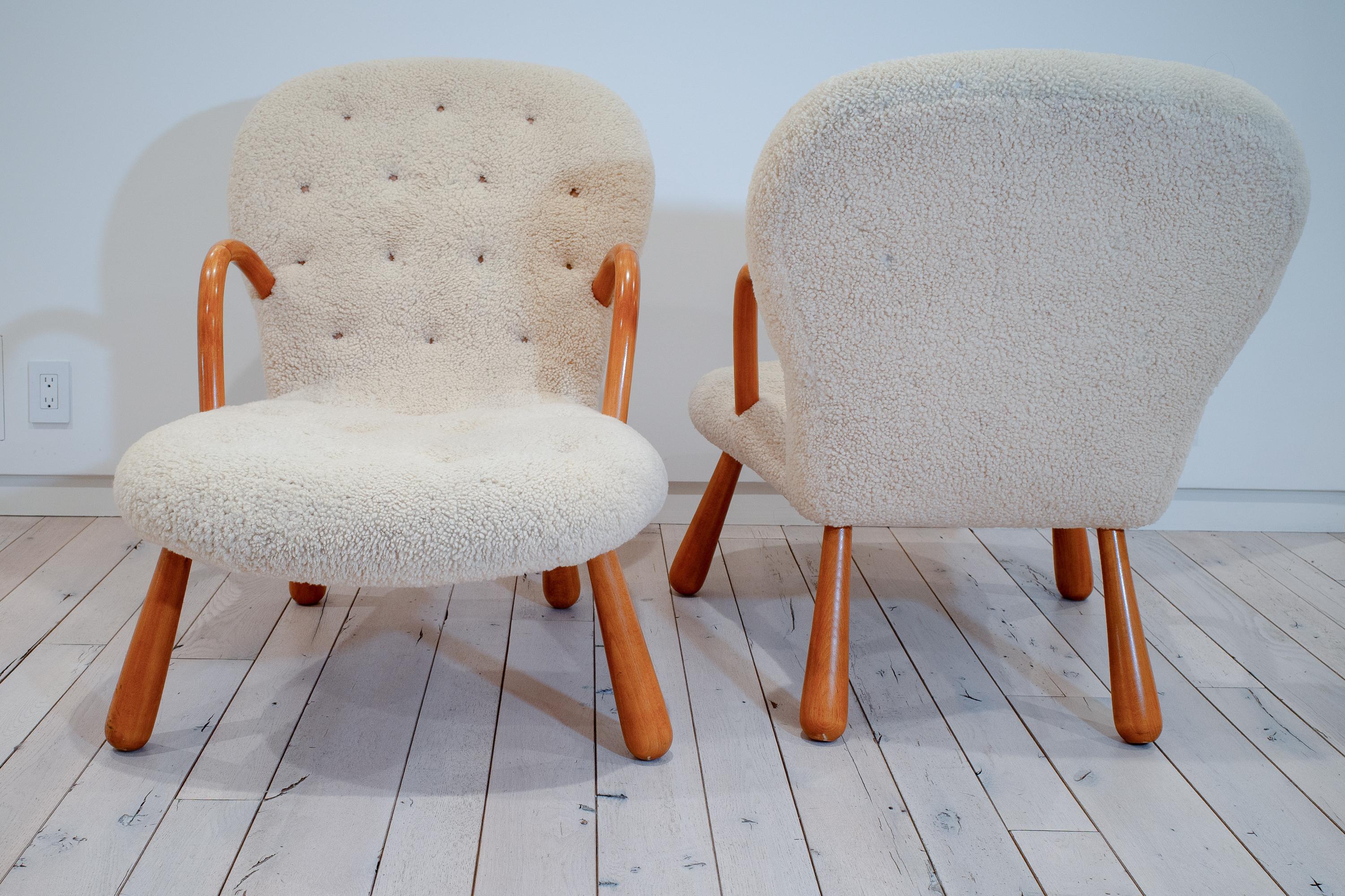 Bouclé Pair of Dagmar Clam Chairs by Arnold Madsen For Sale