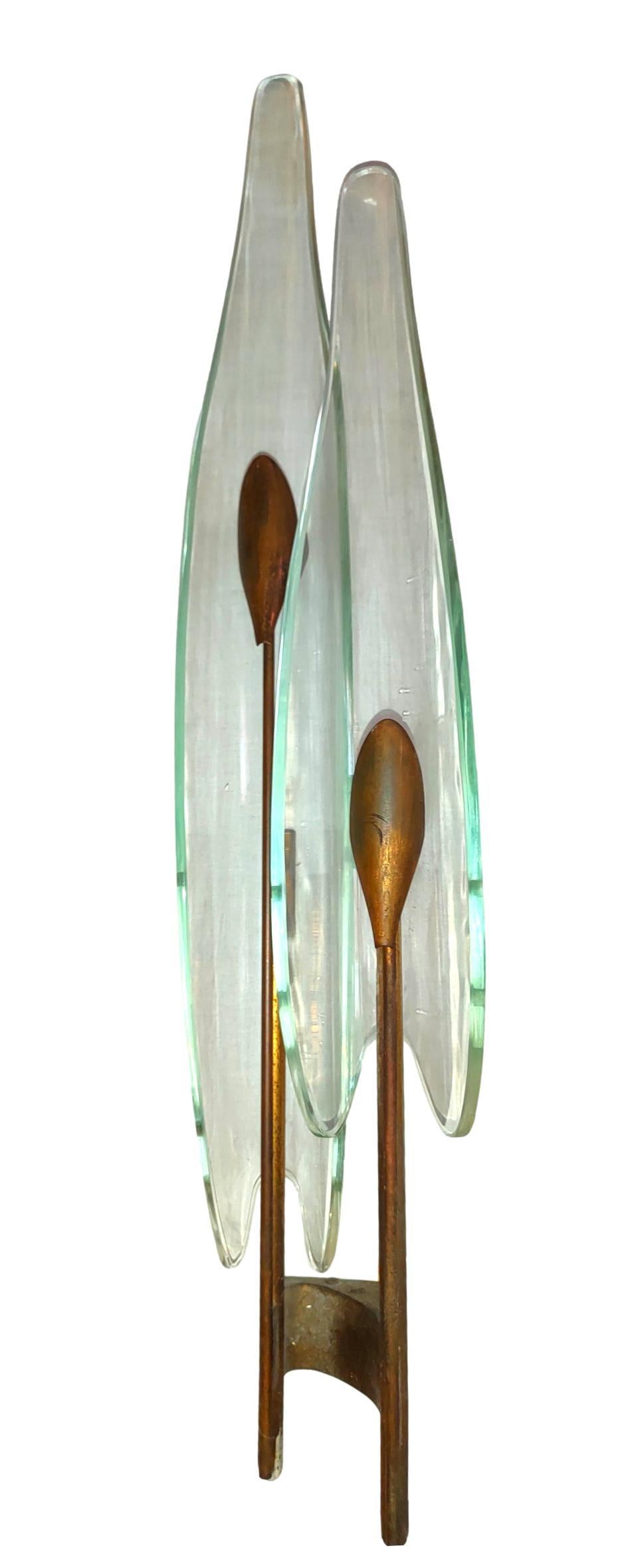 Mid-Century Modern Pair of Dahlia Wall Lamps 1461 Model Design Max Ingrand for Fontana Arte 1950 For Sale