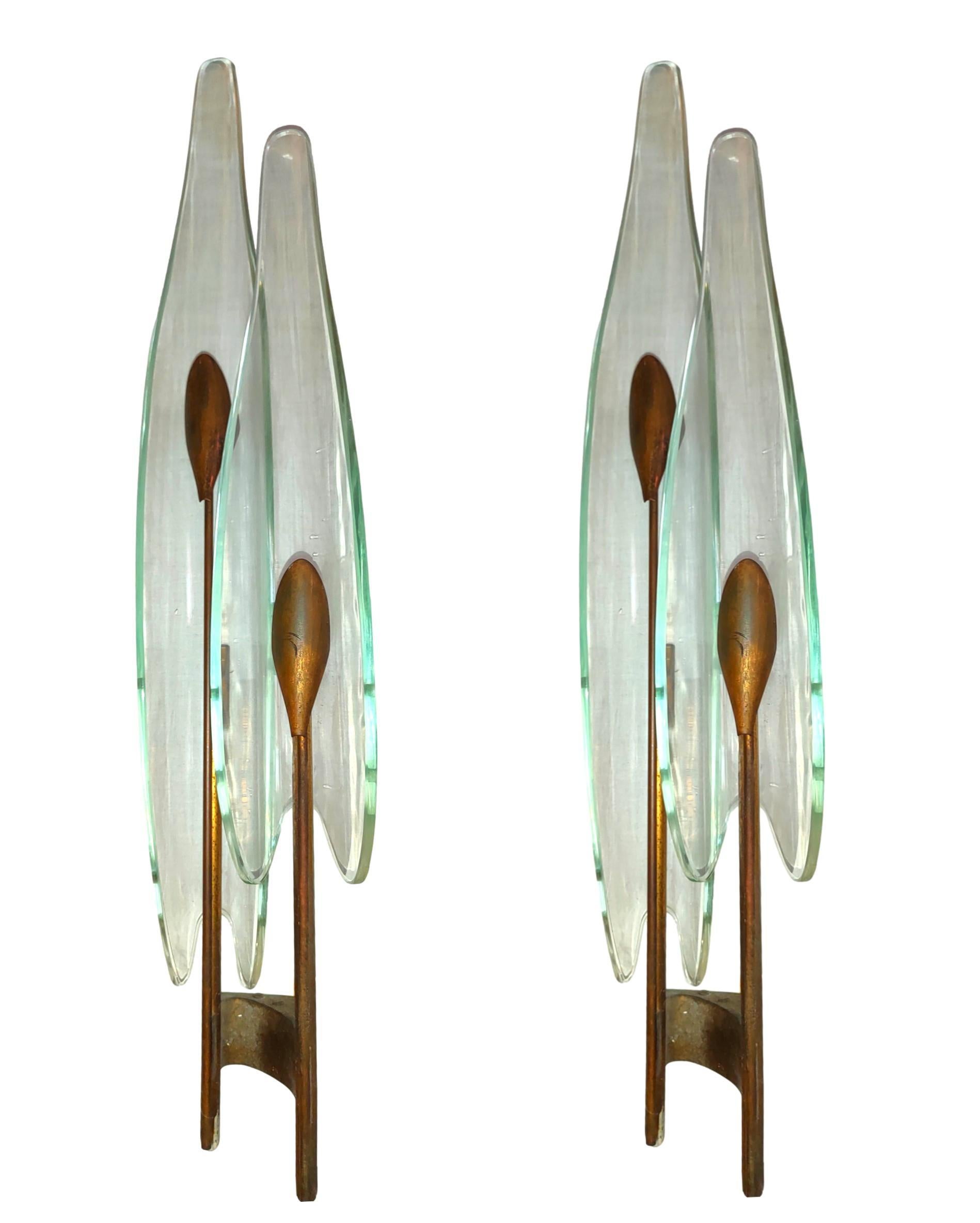 Italian Pair of Dahlia Wall Lamps 1461 Model Design Max Ingrand for Fontana Arte 1950 For Sale