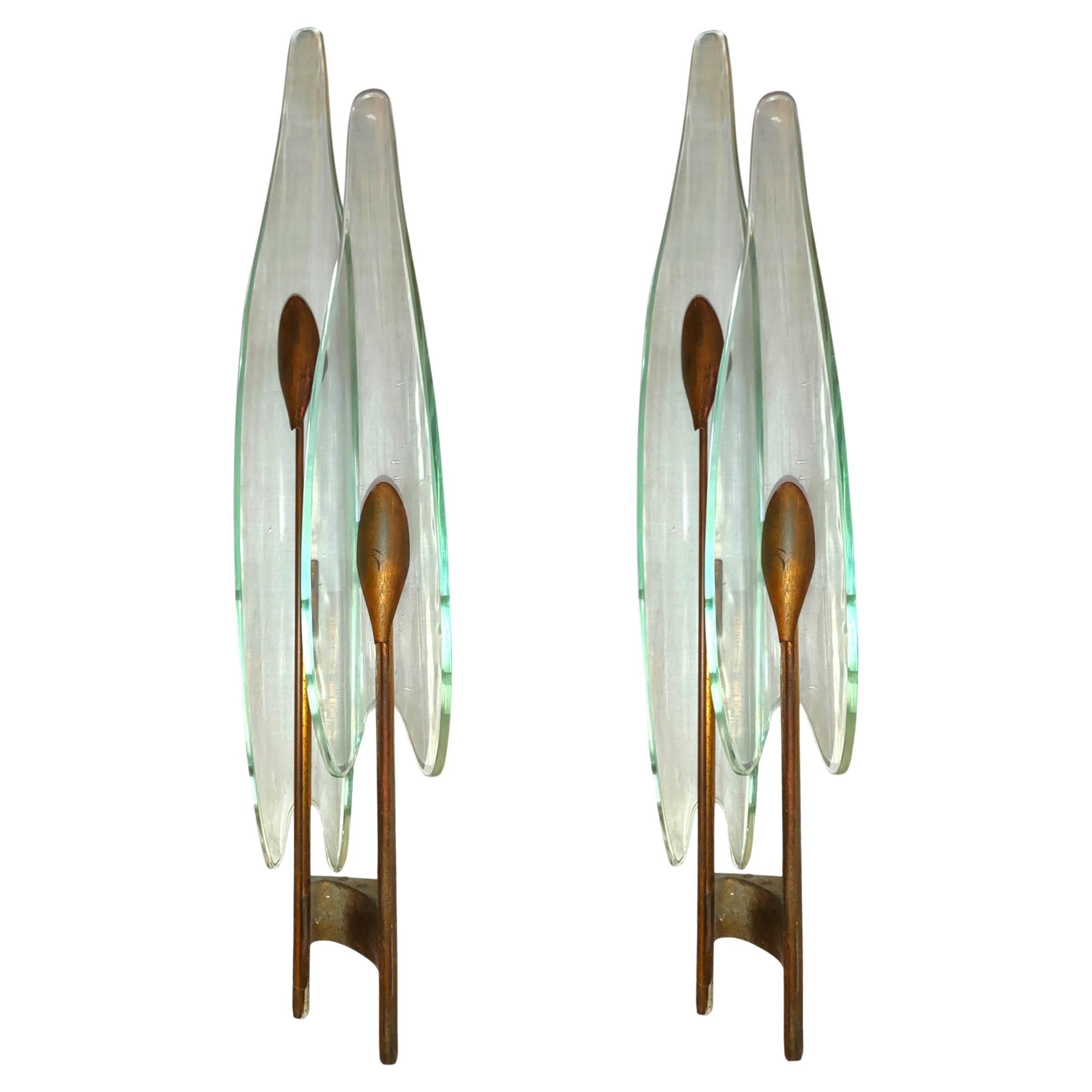 Pair of Dahlia Wall Lamps 1461 Model Design Max Ingrand for Fontana Arte 1950 For Sale