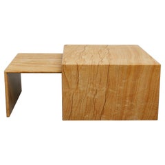 Pair of Daino Imperiale Marble Side Tables, Italy, 1980