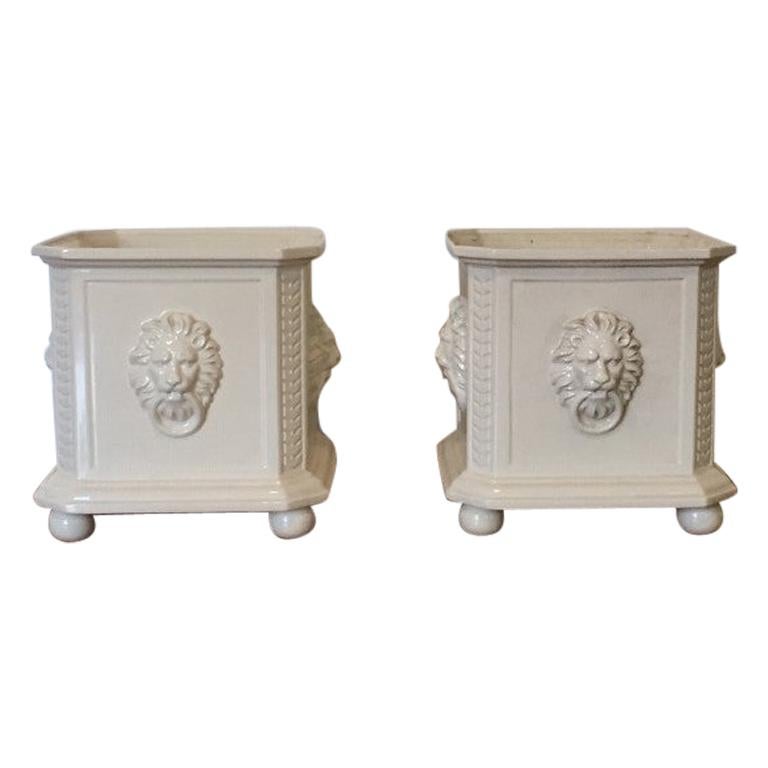 Pair of Daisa 'Lladró' Octagonal Decorative Lion Head Planters, 'Spain'