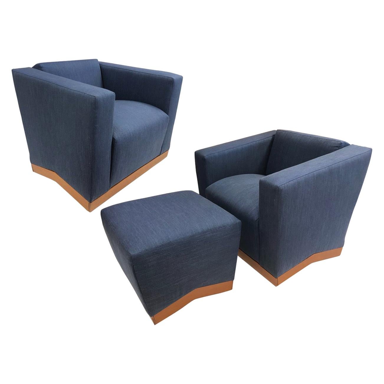 Pair of Dakota Jackson Lounge Chairs with Ottoman