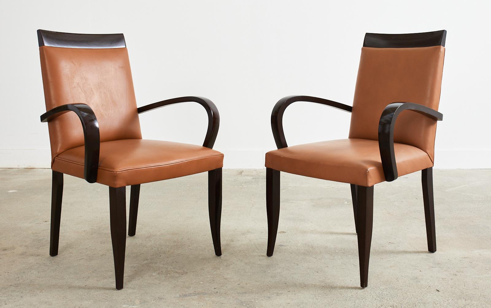 Hardwood Pair of Dakota Jackson PFM Royale Leather Dining Armchairs For Sale