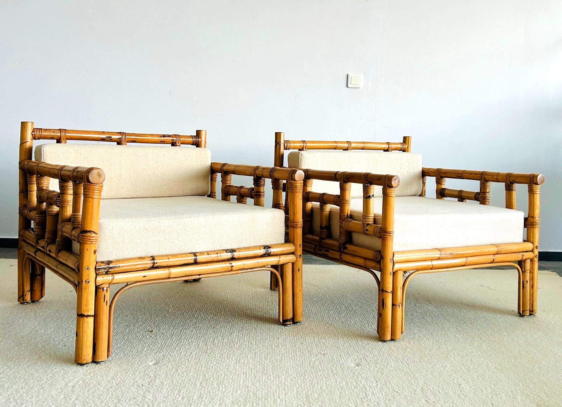 Coppia di poltrone in rattan Dal Vera circa 1970 In condizioni buone in vendita a LE CANNET, FR