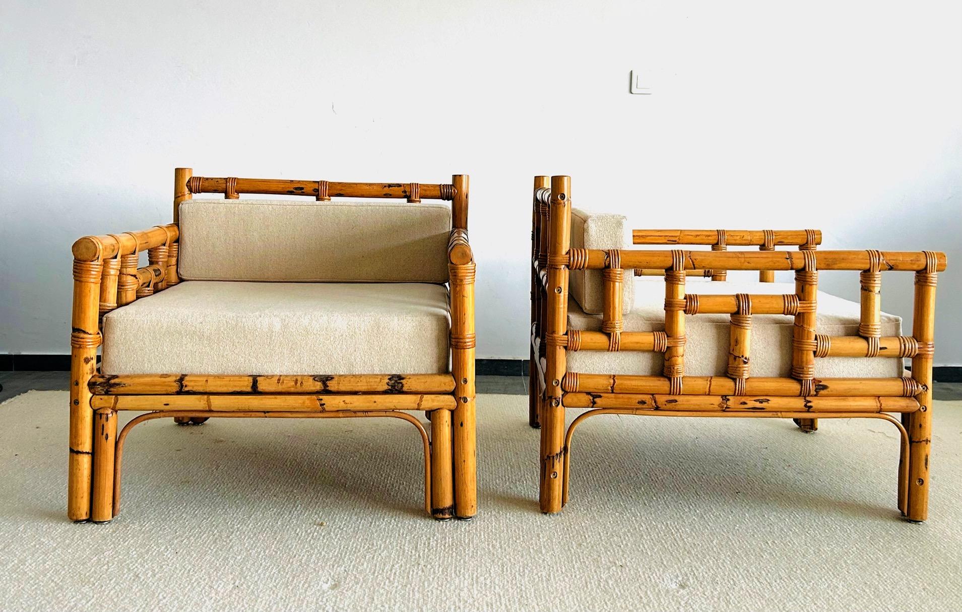 Fine XX secolo Coppia di poltrone in rattan Dal Vera circa 1970 in vendita