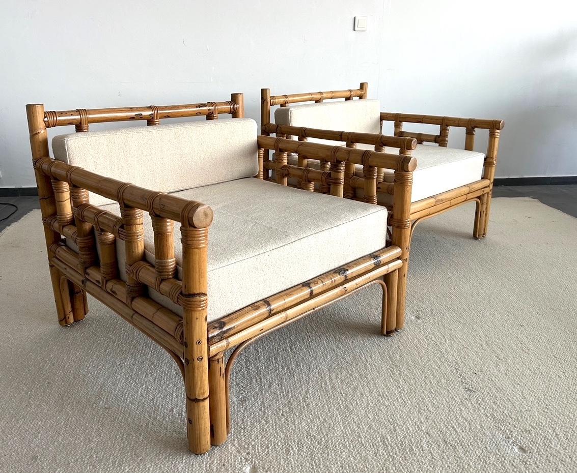 Tessuto Coppia di poltrone in rattan Dal Vera circa 1970 in vendita