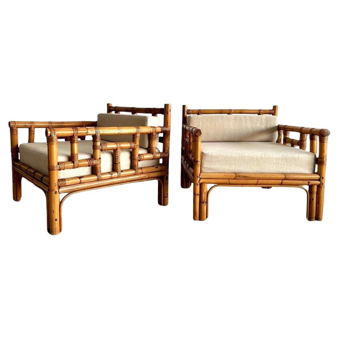 Coppia di poltrone in rattan Dal Vera circa 1970 in vendita