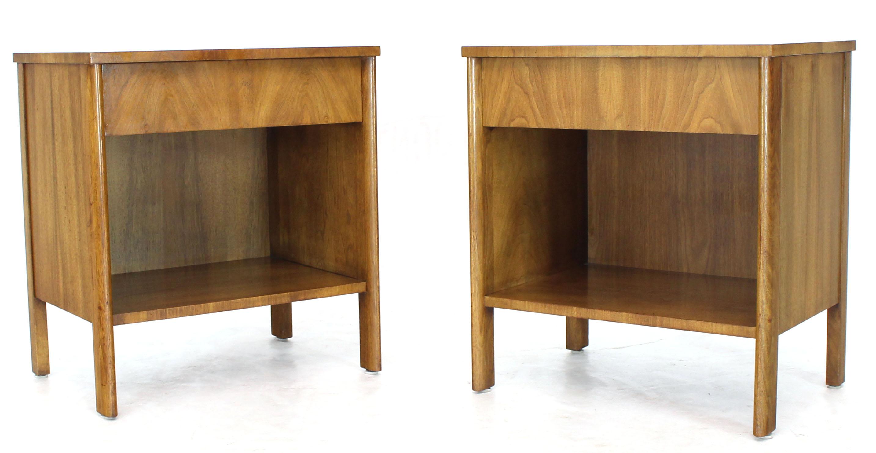 American Pair of Dale Ford Widdicomb Walnut Banded Top Nightstands End Tables