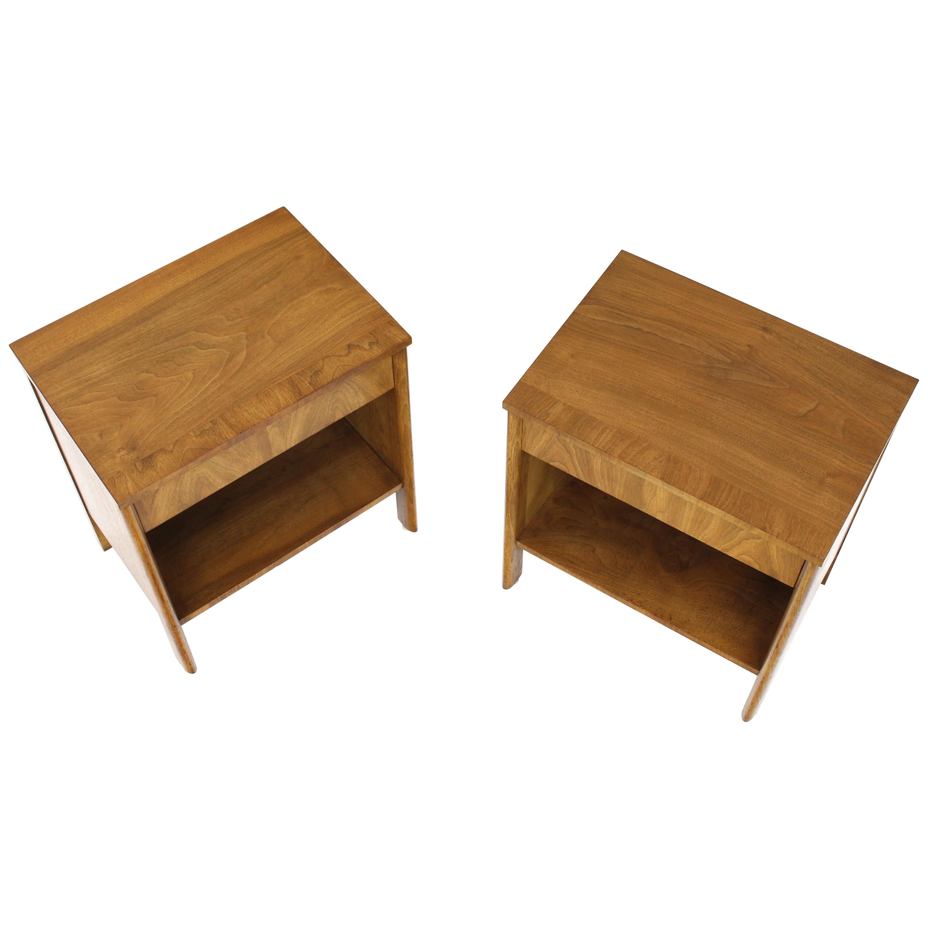 Pair of Dale Ford Widdicomb Walnut Banded Top Nightstands End Tables