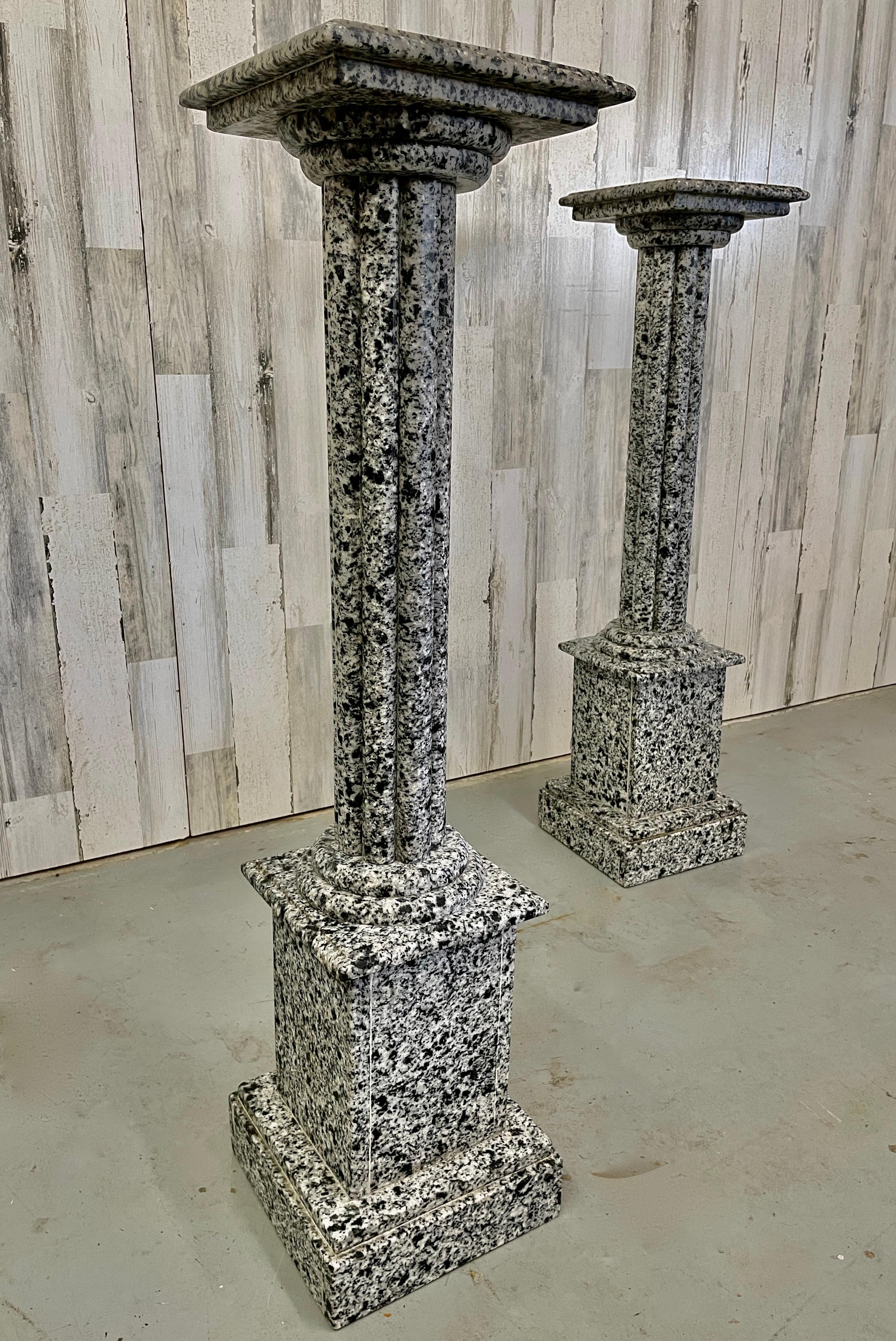 Pair of Dalmation Black and White Speckle Granite Architectural Columns/ Plant Stand.