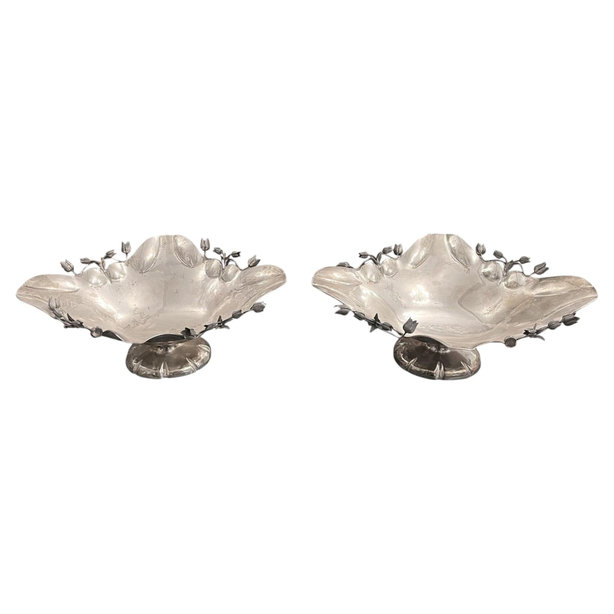 Pair of Damar 925 Sterling Silver Floral Bowls, 20th Century.