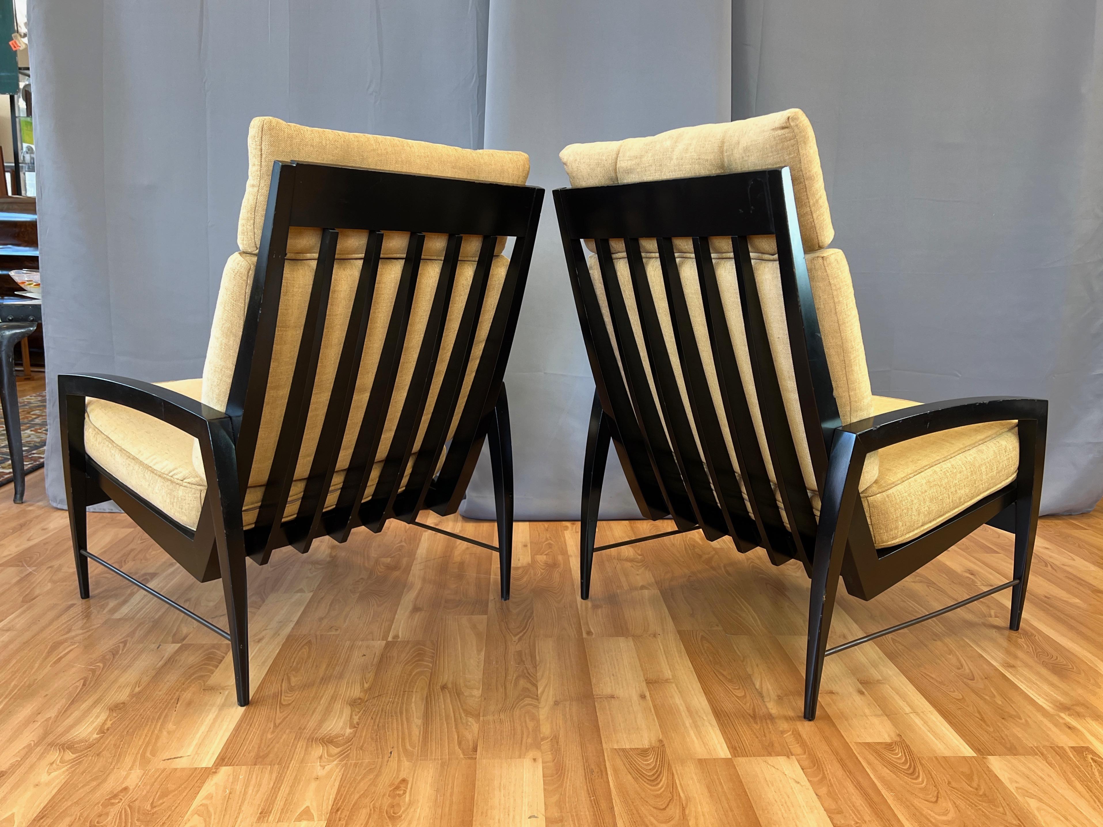 Pair of Dan Johnson for Selig Black Lacquered High-Back Lounge Chairs, 1950s For Sale 2