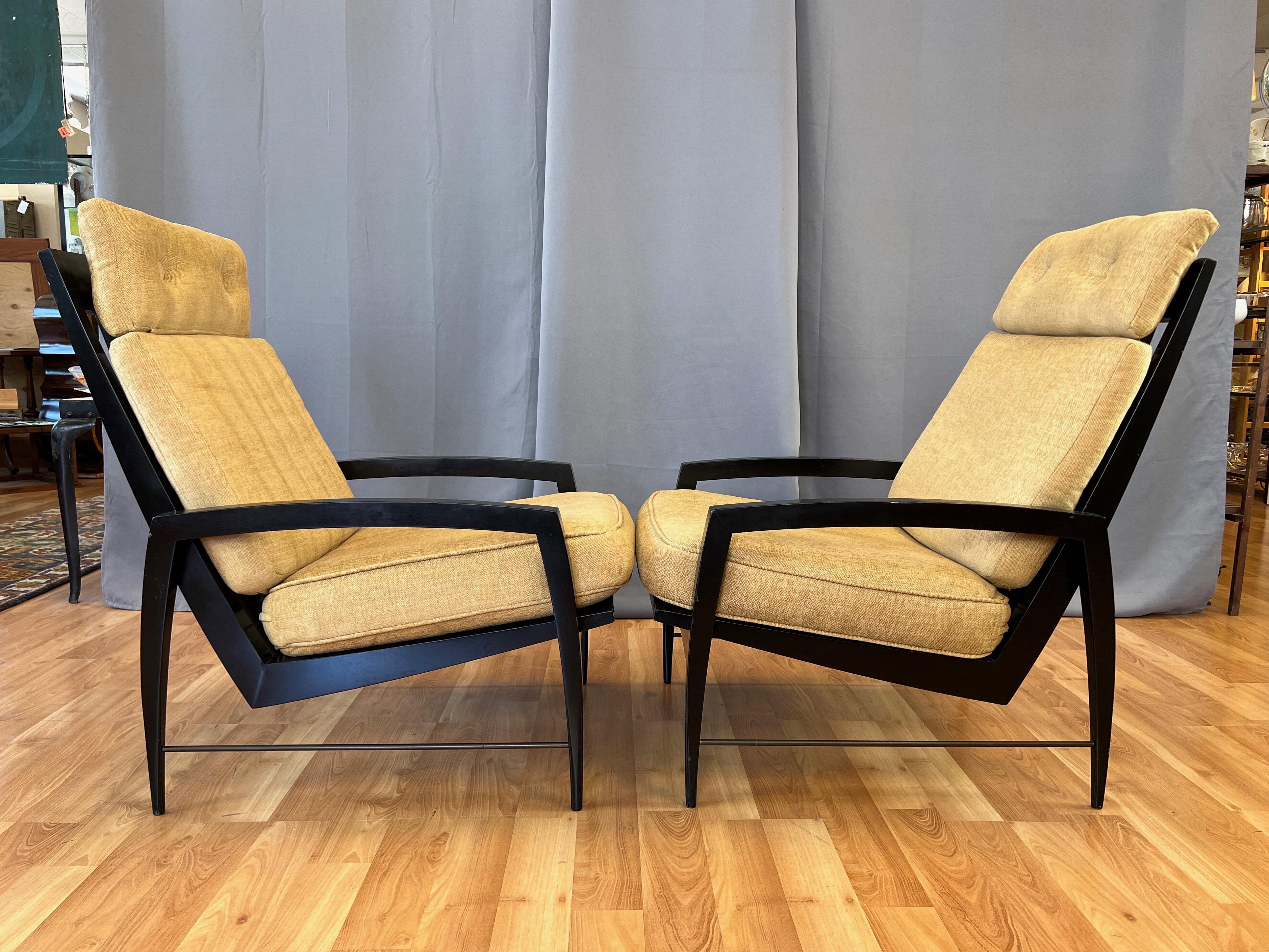 Pair of Dan Johnson for Selig Black Lacquered High-Back Lounge Chairs, 1950s For Sale 5