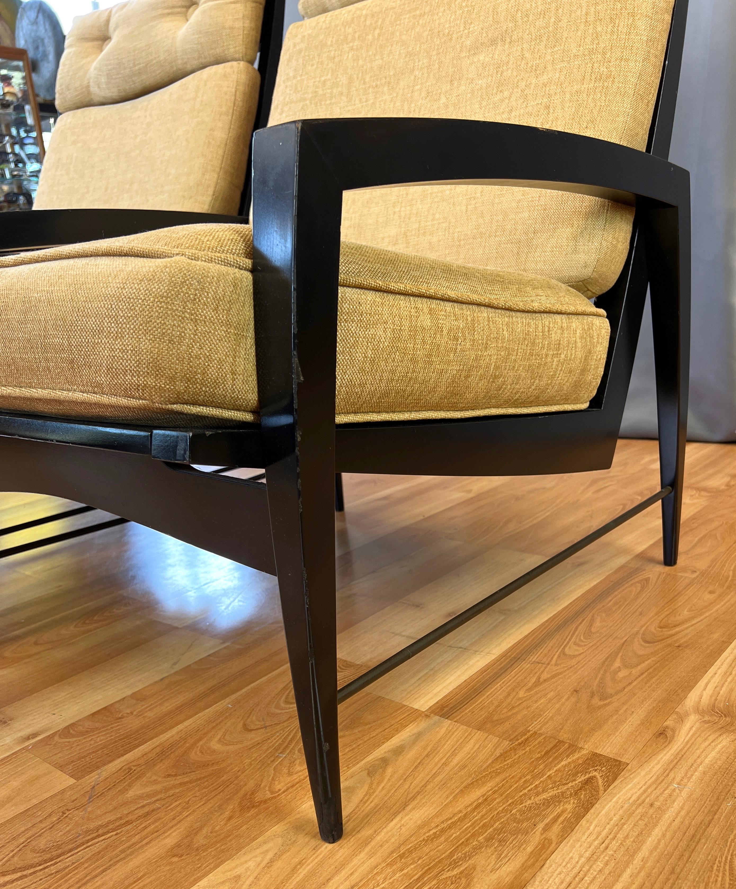 Pair of Dan Johnson for Selig Black Lacquered High-Back Lounge Chairs, 1950s For Sale 7