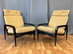 Pair of Dan Johnson for Selig Black Lacquered High-Back Lounge Chairs, 1950s