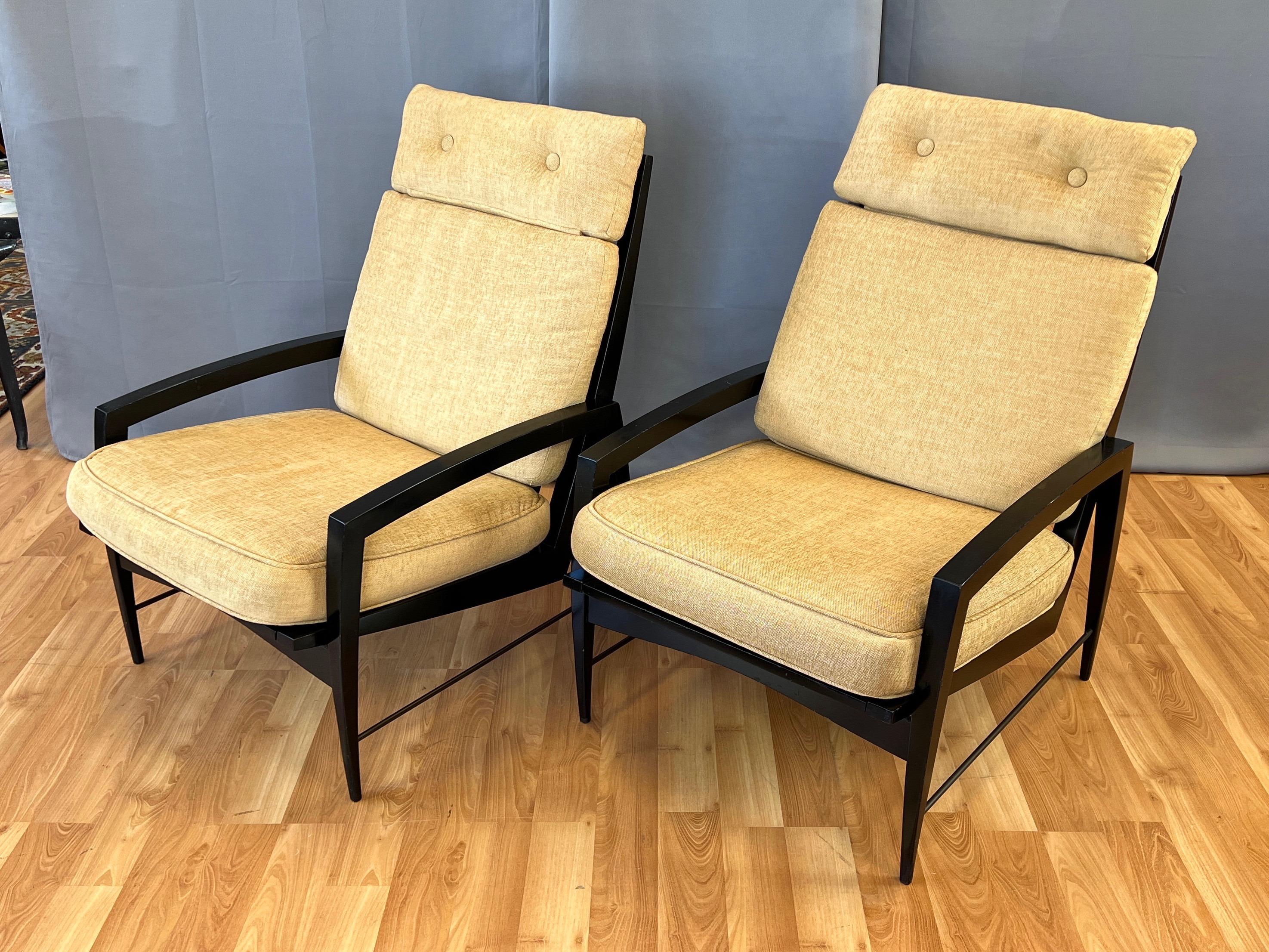 Mid-Century Modern Pair of Dan Johnson for Selig Black Lacquered High-Back Lounge Chairs, 1950s For Sale