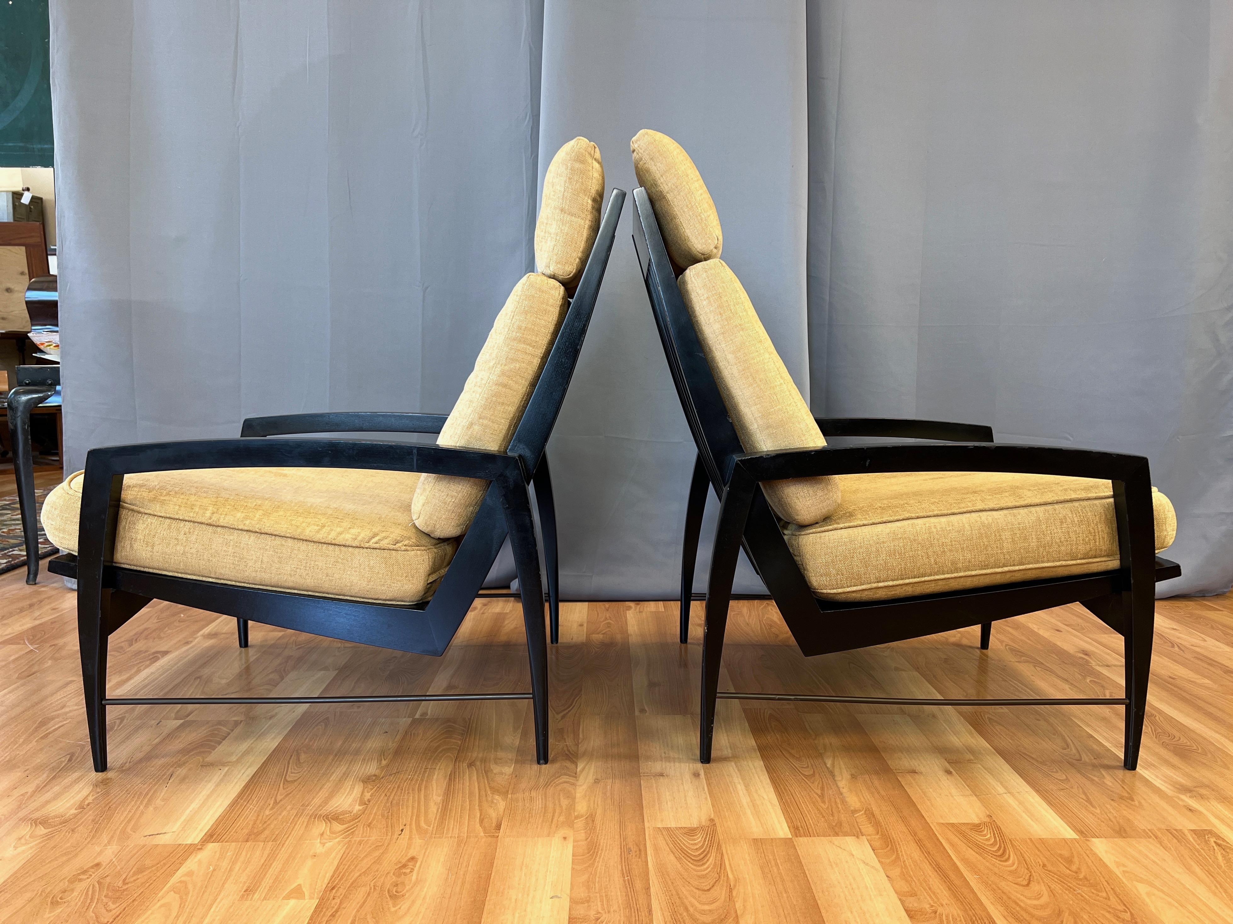 Pair of Dan Johnson for Selig Black Lacquered High-Back Lounge Chairs, 1950s For Sale 1