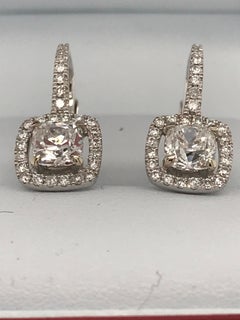 Pair of Dangling Cushion Shape Diamond Earrings with GIA Certificates, F Colors