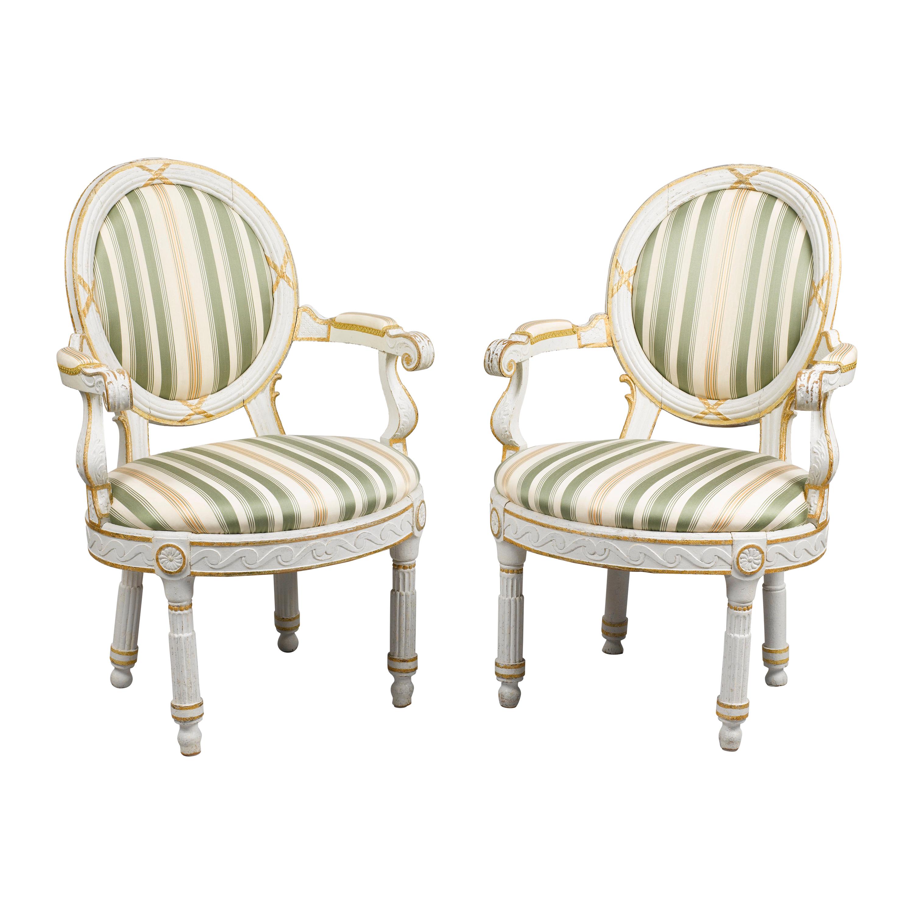 Pair of Danish 18th Century Neoclassical White Painted Armchairs