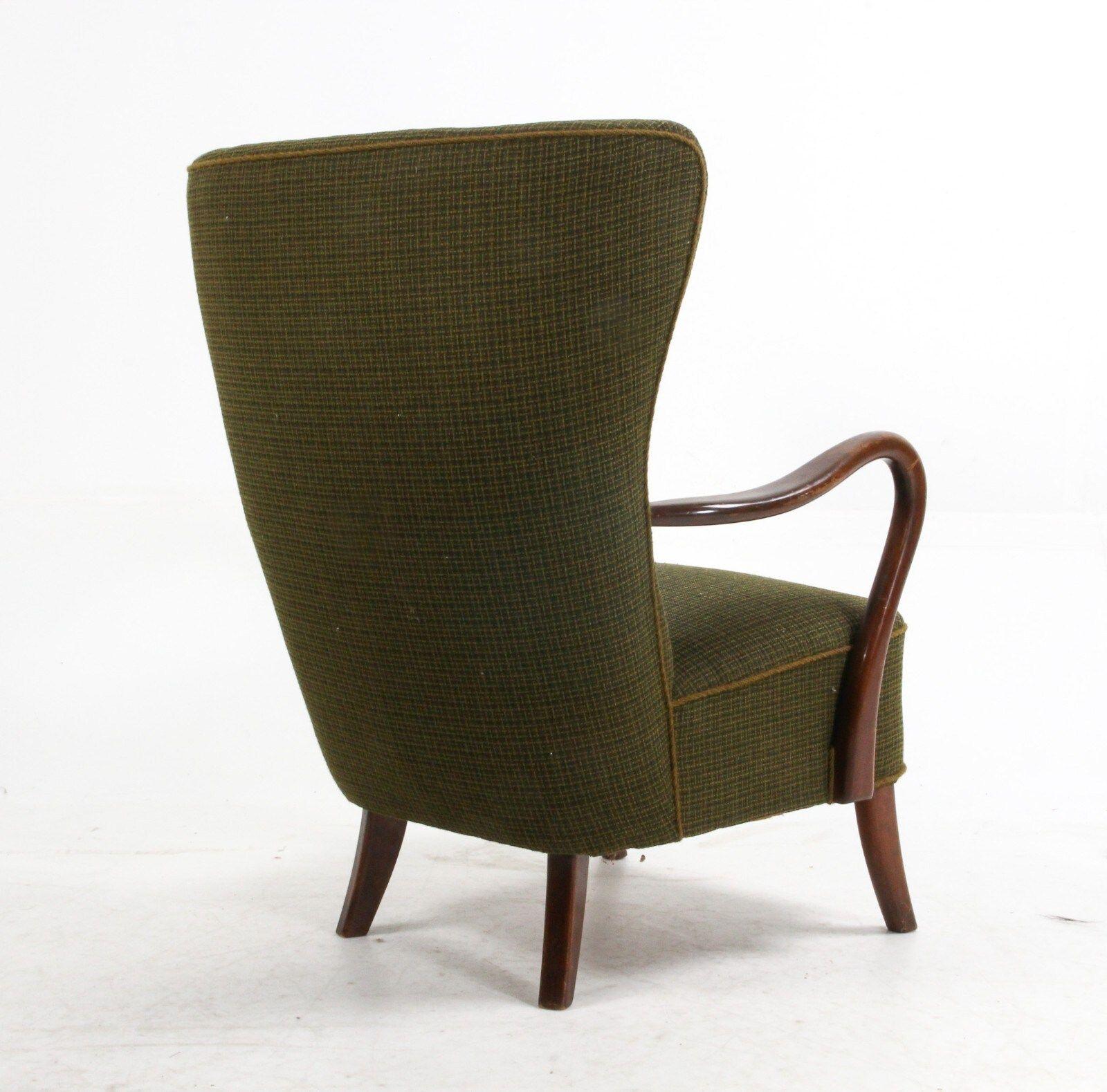 Mid-20th Century Pair of Danish 1940s Alfred Christensen High Back Easy Chairs with Open Armrests For Sale