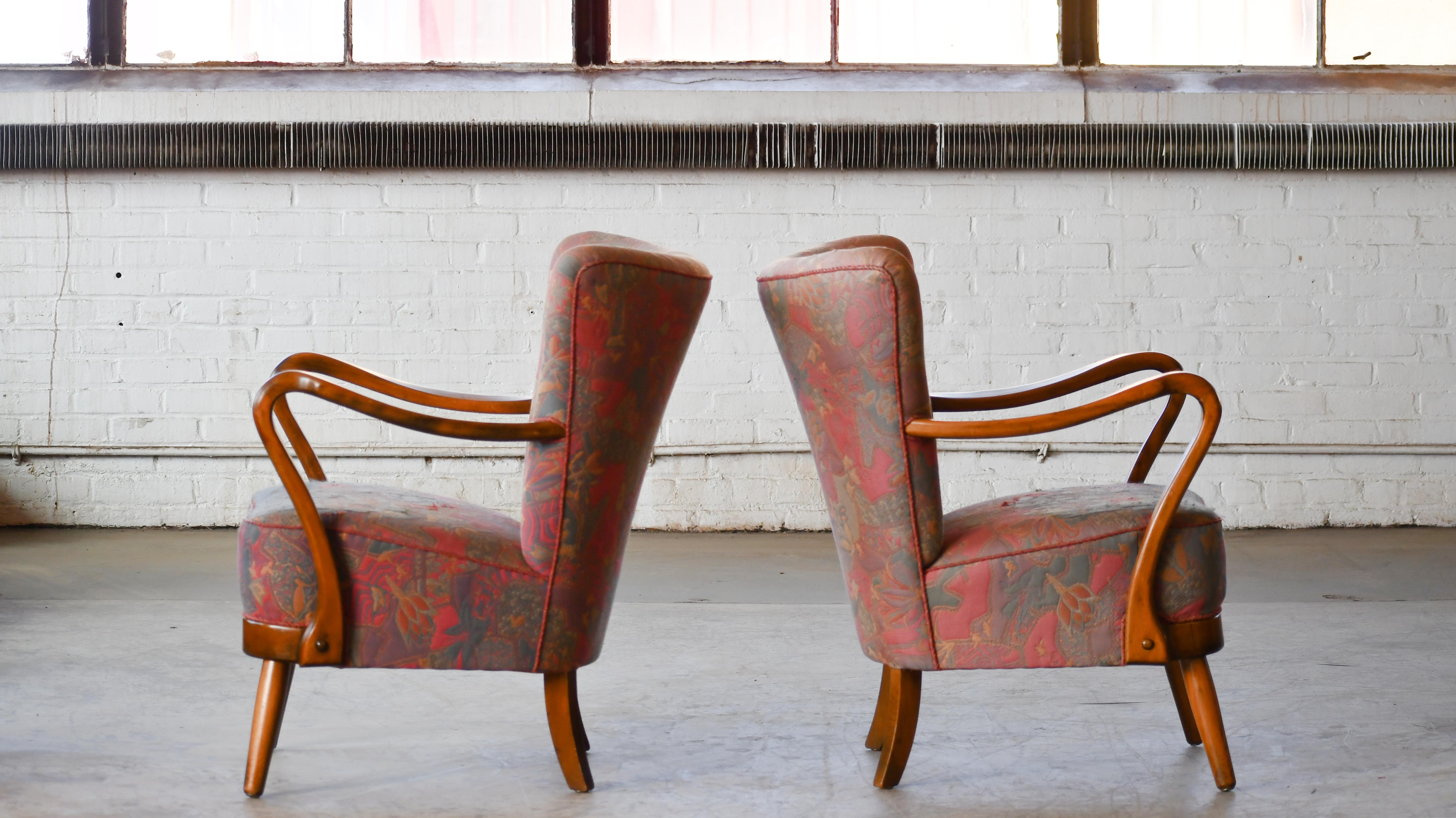 Pair of Danish 1940s Alfred Christensen Low Back Easy Chairs  1