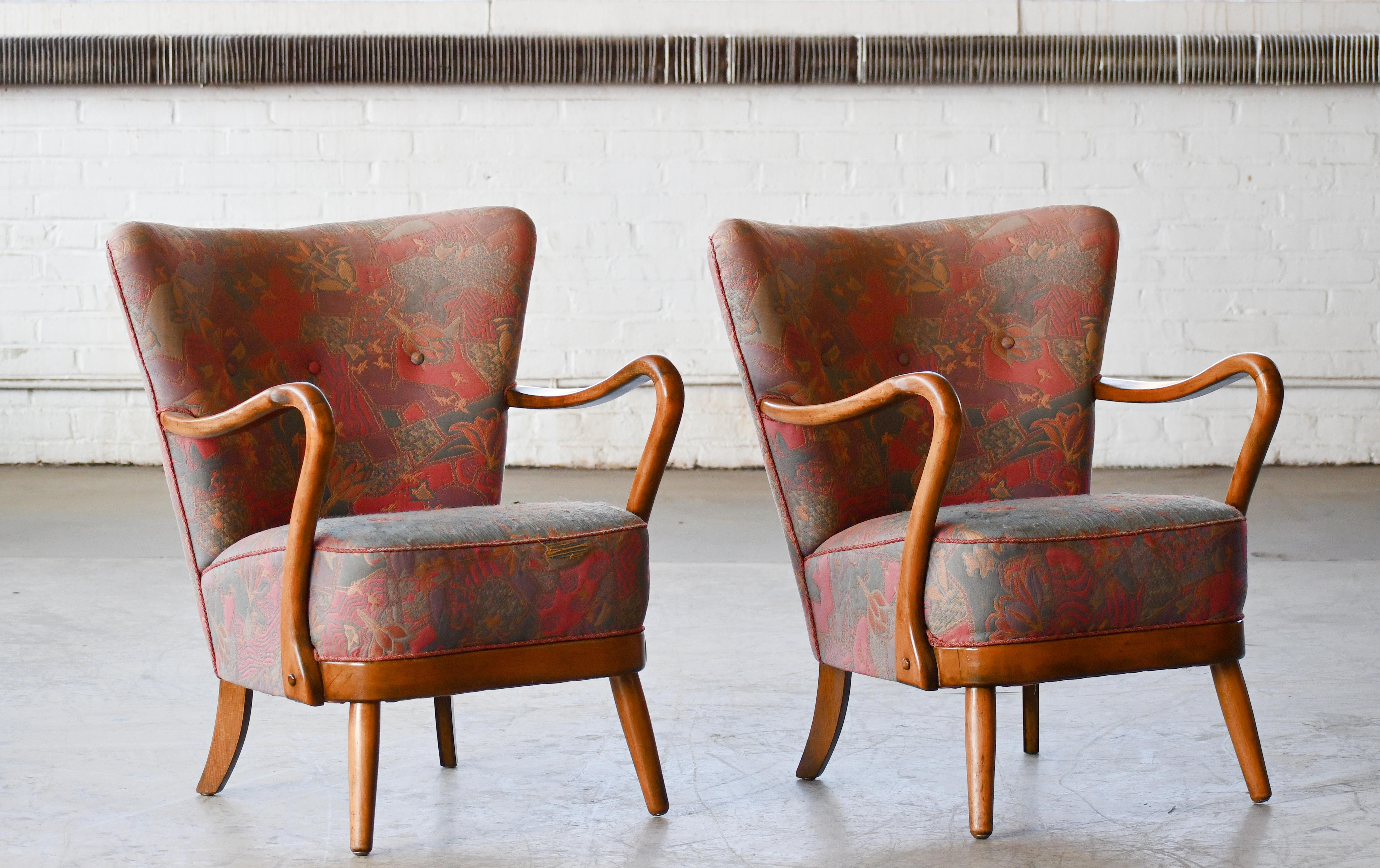 Pair of Danish 1940s Alfred Christensen Low Back Easy Chairs  2