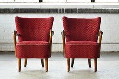 Pair of Danish 1940s Alfred Christensen Low Back Easy Chairs with Open Armrests