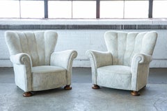 Pair of Danish 1940's Channelback Club Chairs Attributed to Fritz Hansen