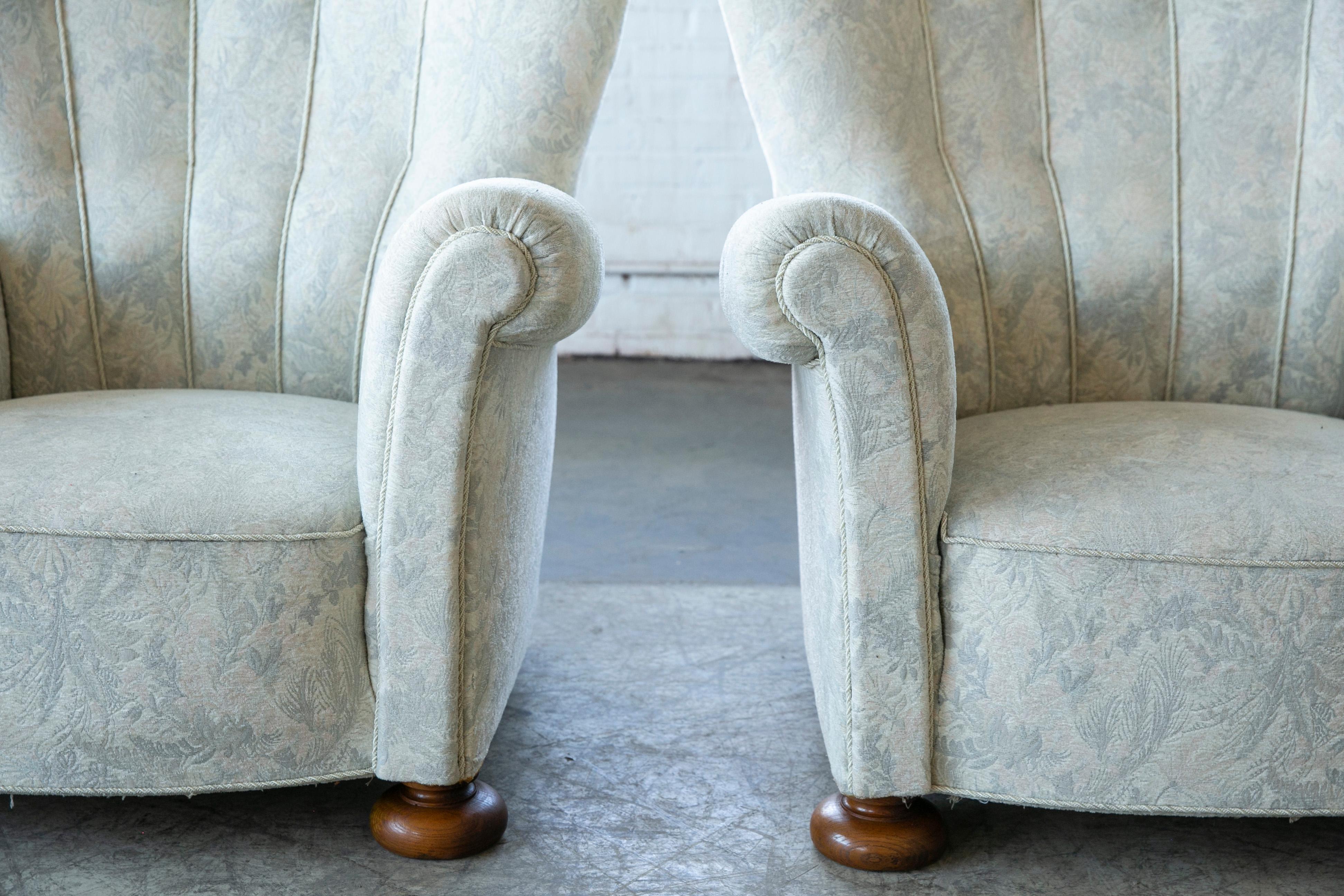 Pair of Danish 1940's Channelback Club Chairs Attributed to Fritz Hansen In Good Condition In Bridgeport, CT