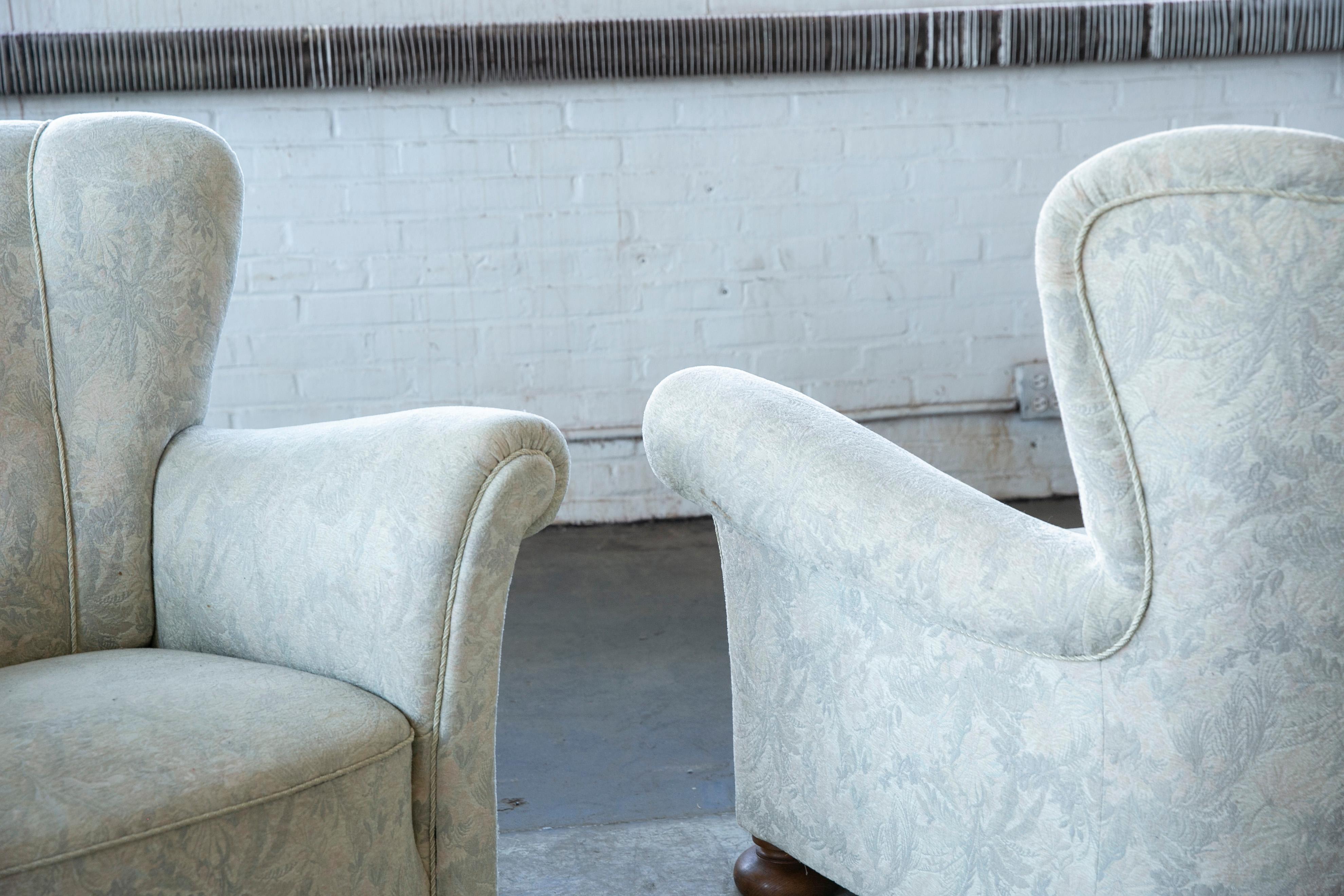 Pair of Danish 1940's Channelback Club Chairs Attributed to Fritz Hansen 2