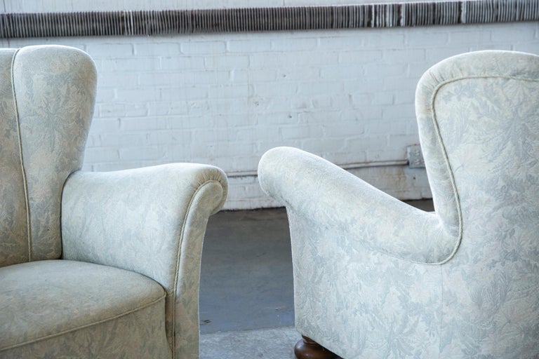 Pair of Danish 1940's Channelback Club Chairs Attributed to Fritz Hansen For Sale 2