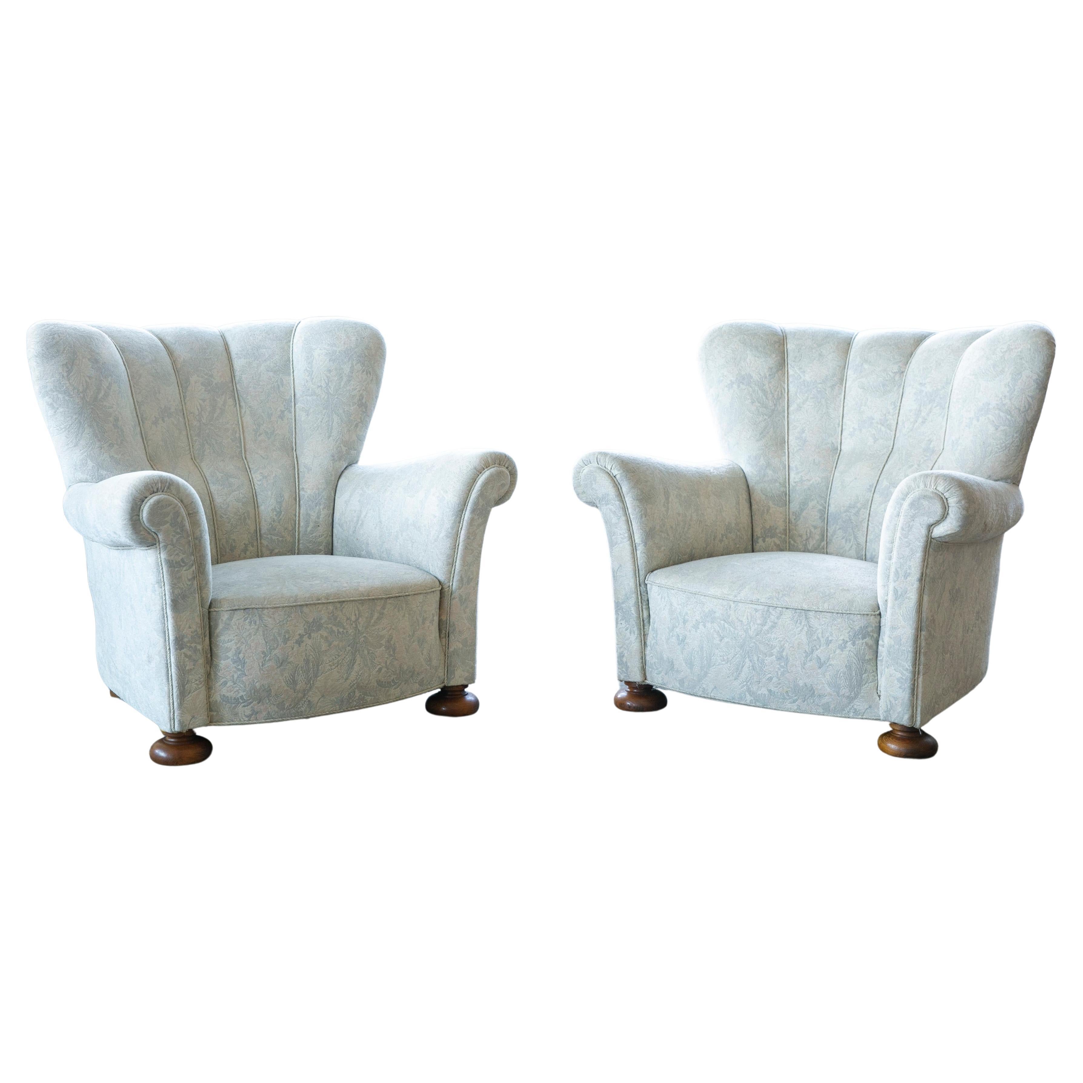 Pair of Danish 1940's Channelback Club Chairs Attributed to Fritz Hansen